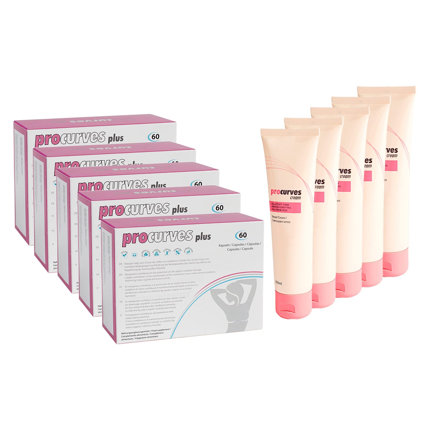 Pack 5 - Procurves Cápsulas y Crema para Aumentar el Pecho y Reafirmarlo - 2 Piezas (5)