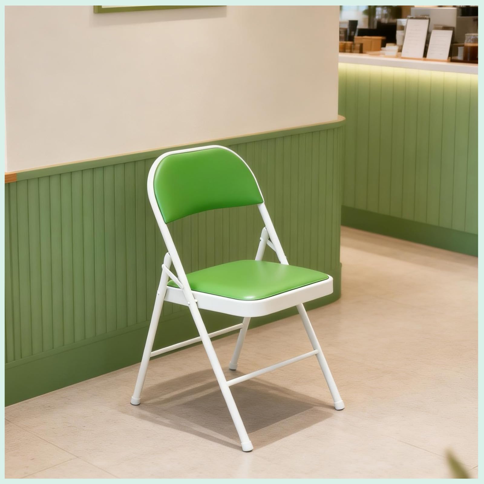 Klappstuhl 4er Set mit PU-Leder & Gepolstert Polsterung, Stabiler Metallrahmen, Leicht & Platzsparend, für Büro, Zuhause, Events Indoor Outdoor(4, Grün)