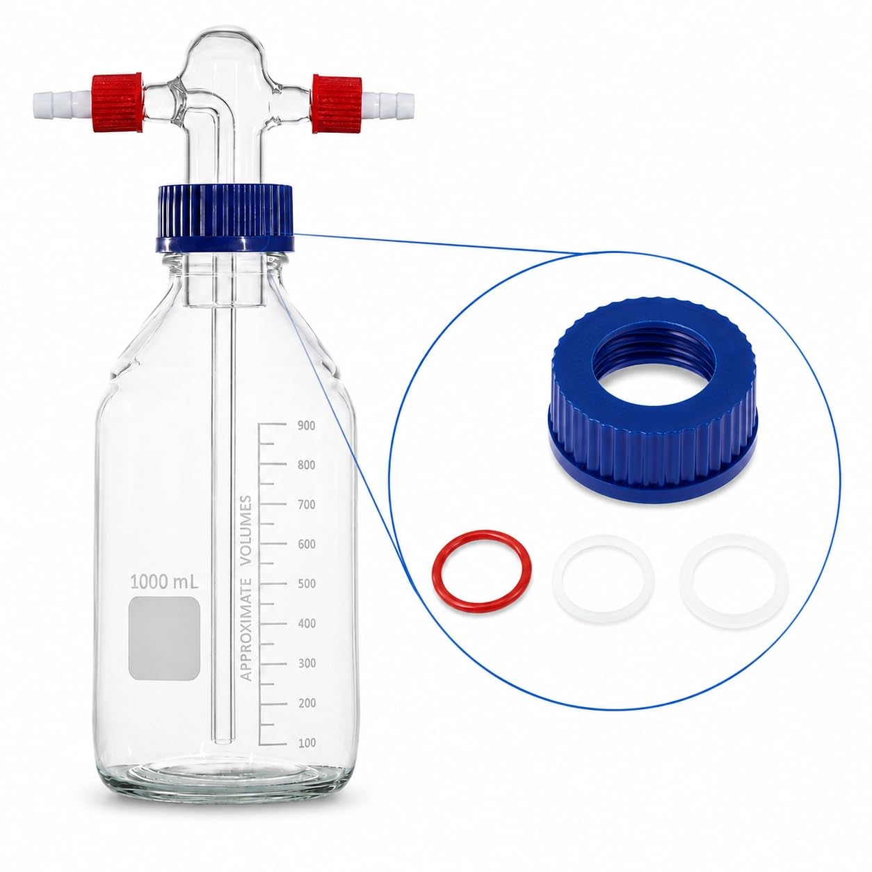 Bottiglia Depuratore Gas in Vetro Borosilicato Tappo GL45-PTFE 5000ml
