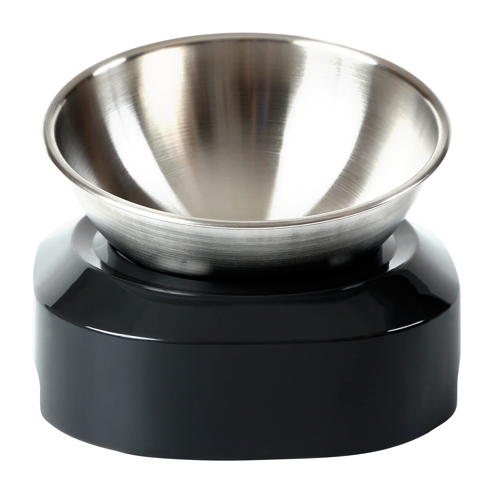 Cat Bowl with Stainless Steel, Non-Slip Silicone Mat Cat Feeder with 0 &15° Tilting Neck Protective Bowl for Pets, Cats Food or Water Feeding-Single Bowl