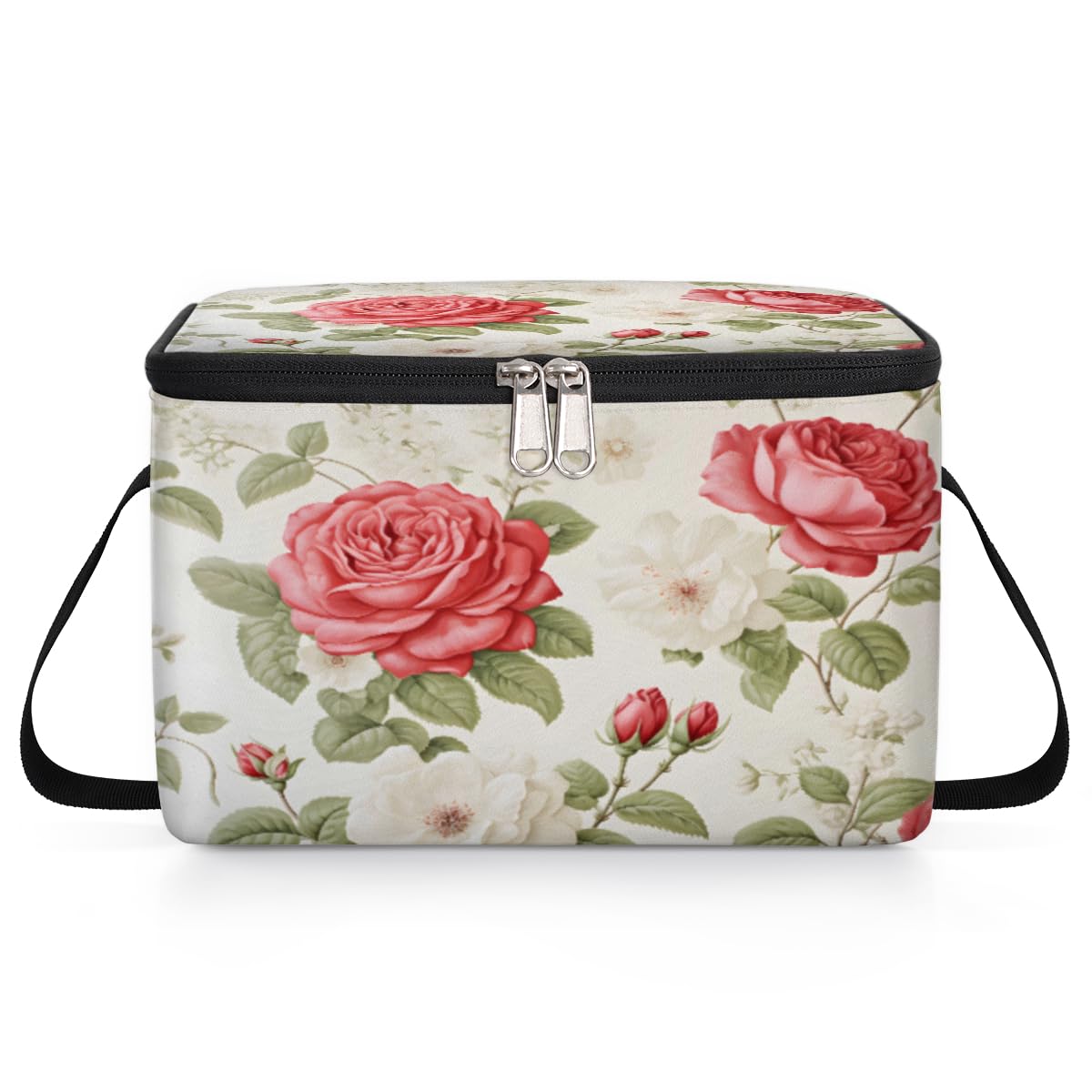 GzLeyigou Roses Red Lunch Bags for Women Men 9 Cans, Hot & Cold Food Delivery Bag Insulated Grocery Bag Insulated Lunch Box Blossom Floral Cooler Bag for Office Work Picnic Beach