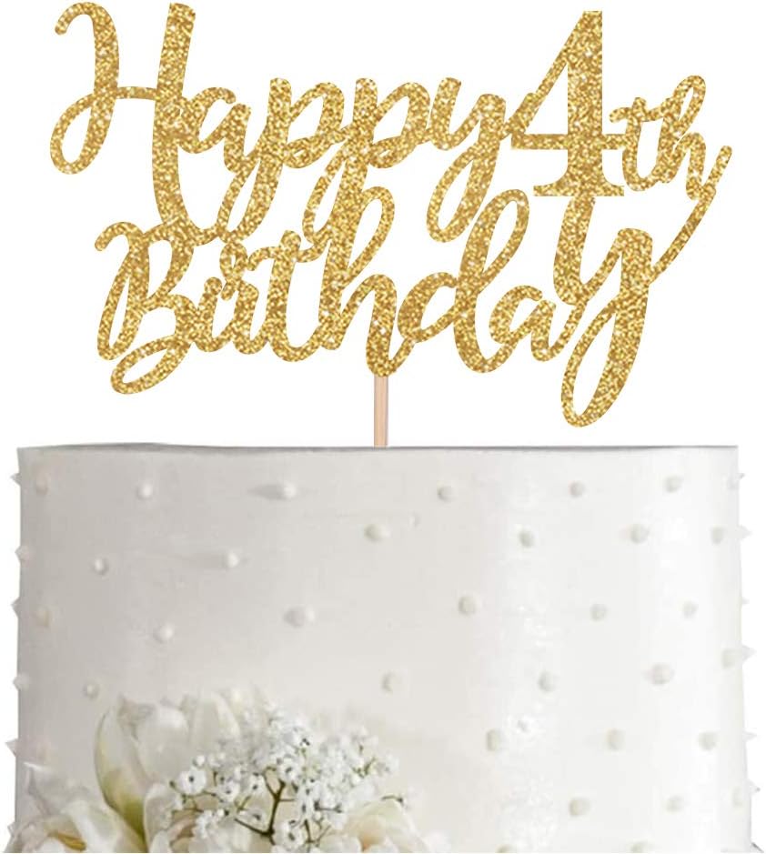 Gold Glitter Happy 4th birthday cake topper, Gold 4 years old birthday party decorations, girl or boy birthday cake toppers