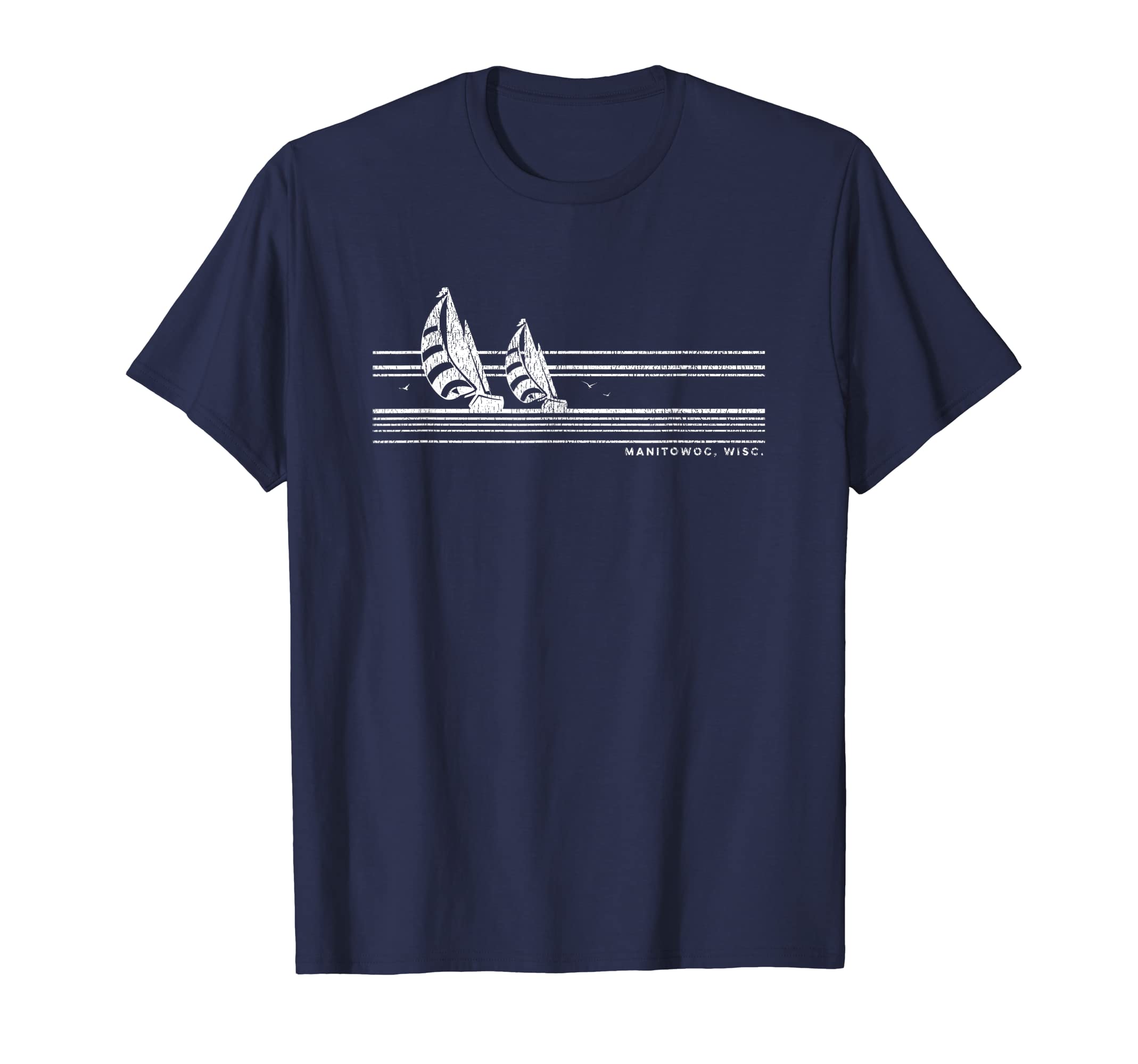 Manitowoc Wisconsin Sailing T-Shirts & TeesManitowoc WI Vintage Sailing 70s Nautical Sailboat T-Shirt