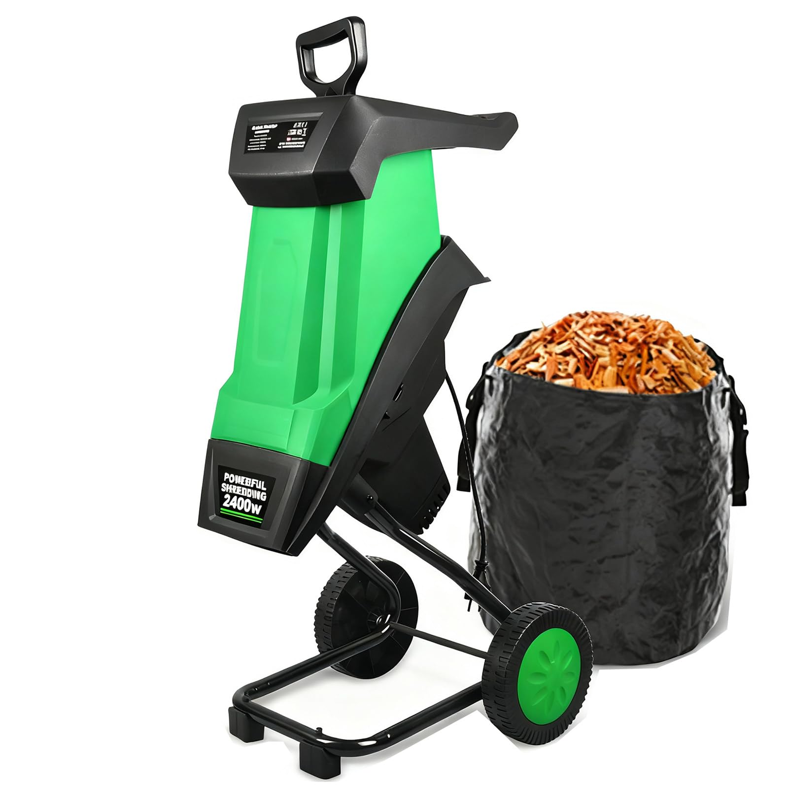 Biotrituratore Elettrico da Giardino da 2400 W, Trituratore di Rami A Impatto in Acciaio Al Manganese con Lama A Doppio Taglio per Rami Fino A 40 Mm di Diametro, con Sacco di Raccolta Staccabile