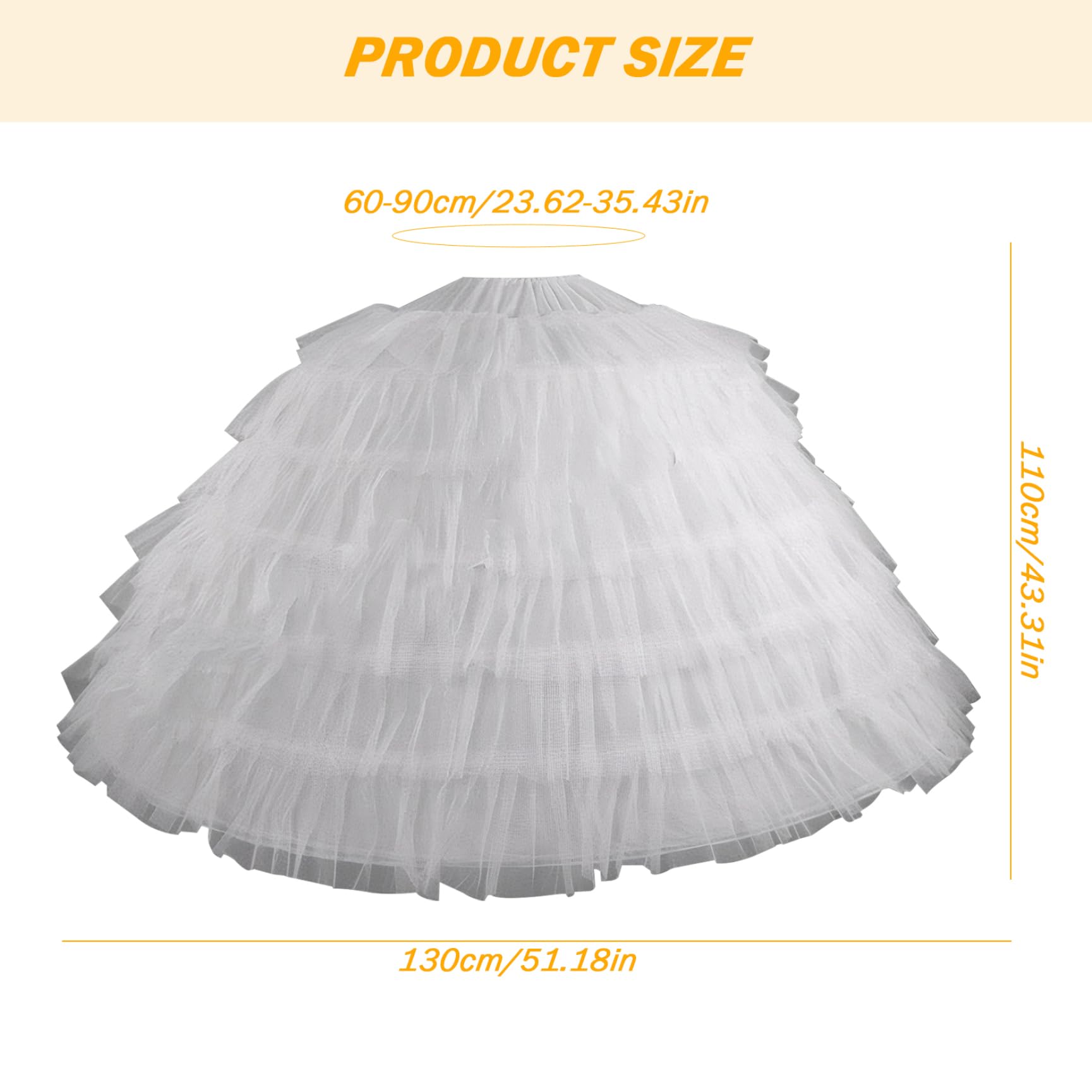 Falda de enagua 6 Hoops Subskirt Tulle Petticoat de 43 pulgadas de largo para mujeres para mujeres debajo de la falda de aro de novia ajustable para la copa de la boda Ceremonía Prom, Cachaca