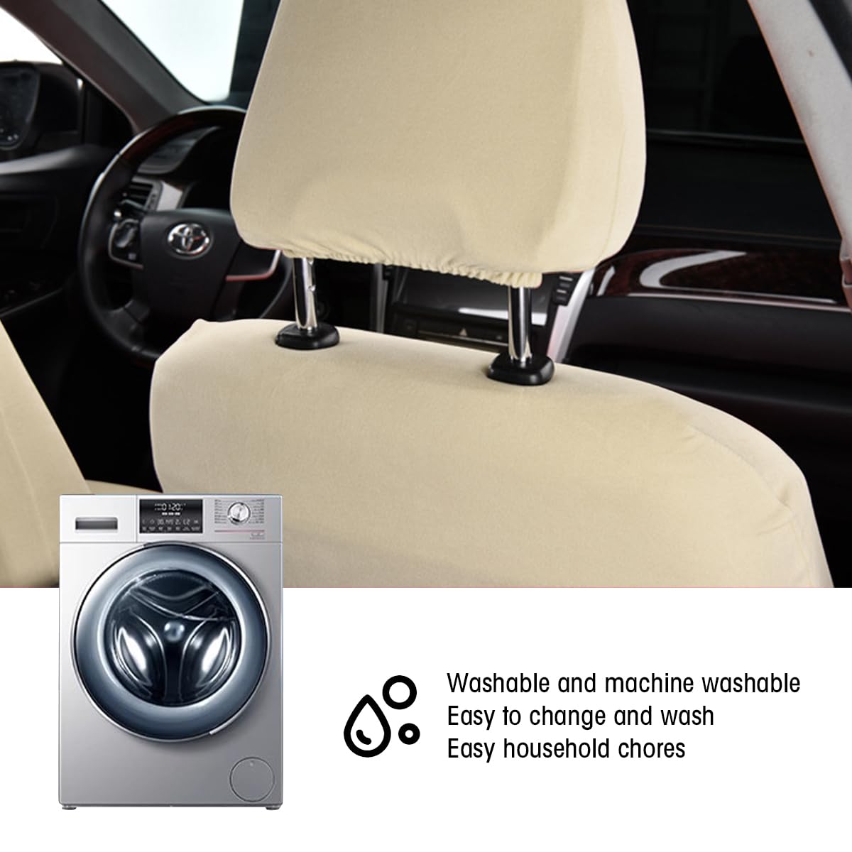 AUCELI 2PCS Car Headrest Covers, Soft Dust-Proof Anti-Scratch Breathable Automotive Headrest Protector Replacement, Vehicle Interior Decoration Universal for Most SUV, Truck, RV and More?Beige?