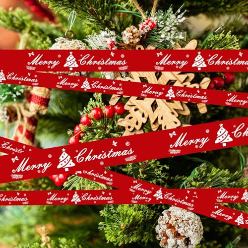 Hubaow Red Christmas Decoration Flagging Tape, 2inch x 164ft Merry Christmas Decorations Marking Tape, None Adhesive Caution Tape for Christmas Party, Indoor Outdoor, Garden