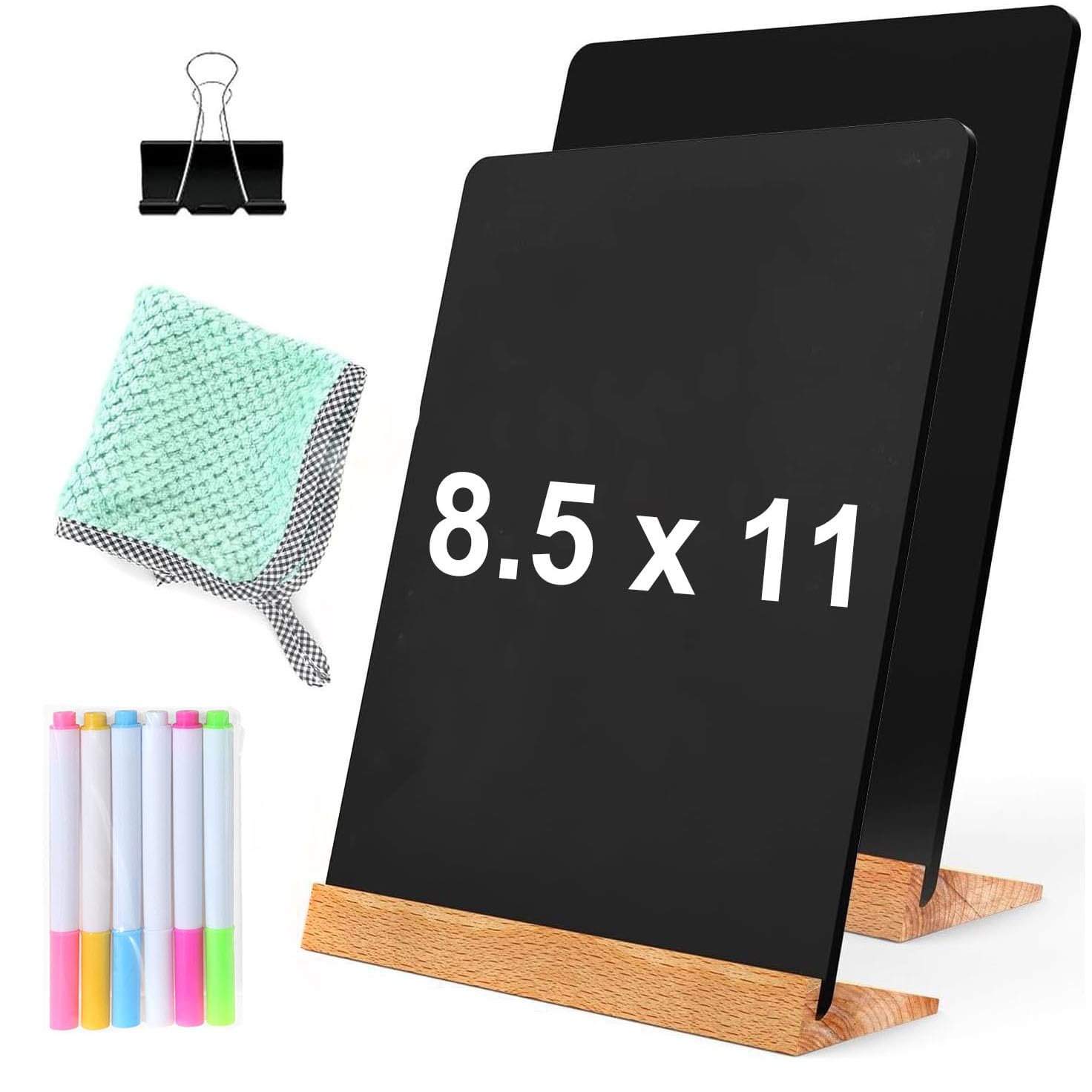 NEWNEWSHOW Paquete de 2 pizarras de mesa de 8.7 x 12 pulgadas con soporte de madera, pizarras de tiendas, soporte de pizarra de menú, tablero de mensajes, bar y decoraciones de eventos especiales,