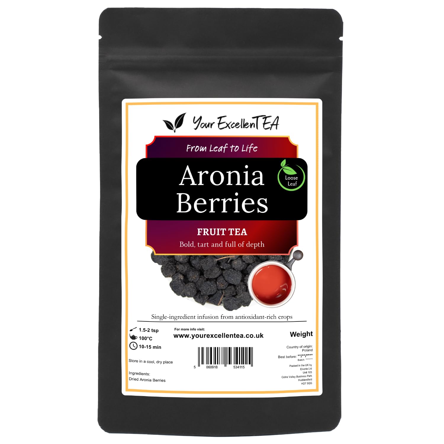 Aronia Dried Berries Fruit Loose Tea (50g) Whole Dried Fruits, Aronia Berries, Black Chokeberry for Your Excellent Fruit Tea Drink, Natural and Pure Vegan, Aromatic, Closed in Resealable Pouch