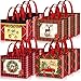 Whaline 12Pcs Christmas Plaid Large Tote Bags with Handles Reusable Red Grocery Shopping Bag Non-Woven Bags Black Green Lattice Gift Bag Truck Wreath Waterproof Party Treat Goodie Bag for Favors