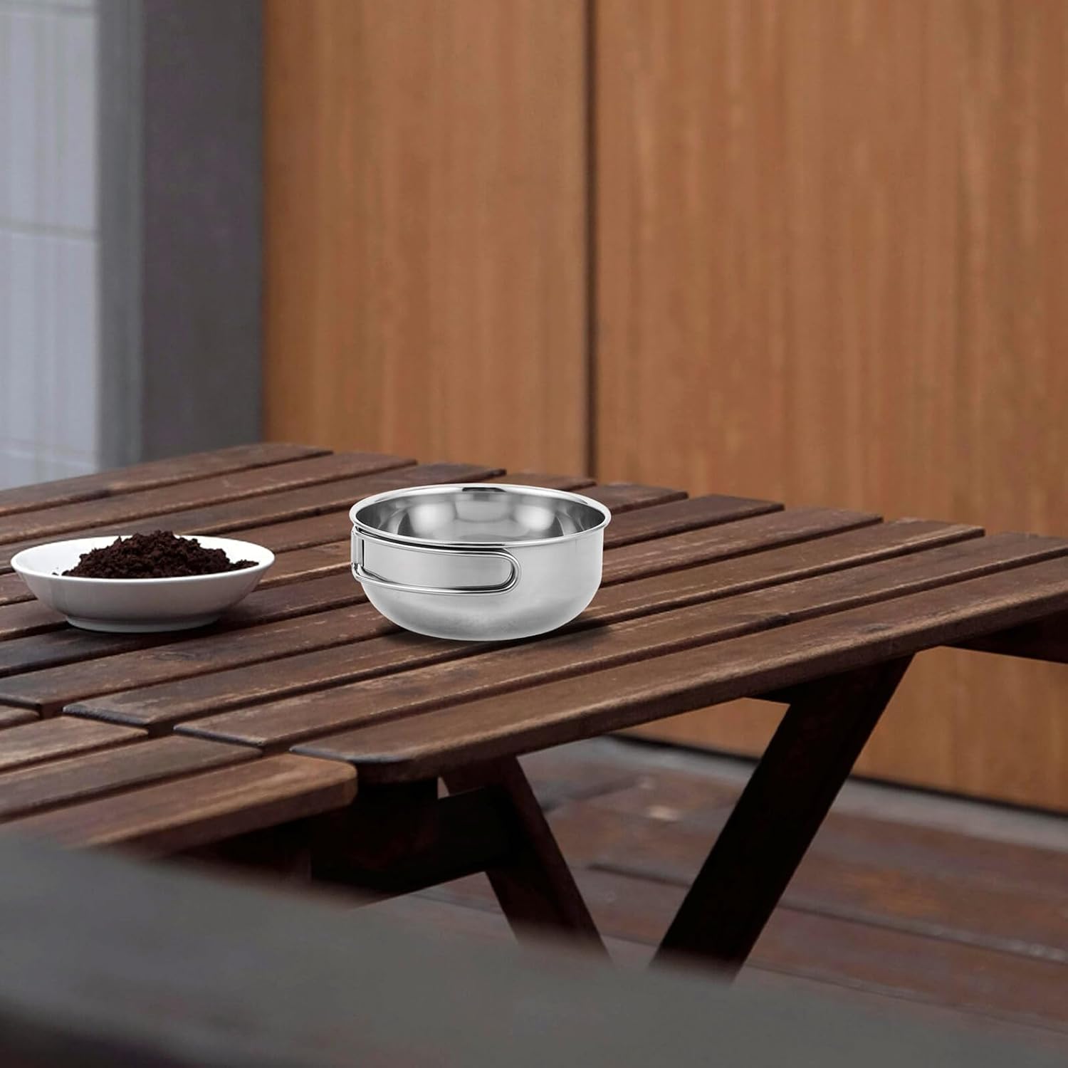 Outdoor Camping Stainless Steel Bowls Set Foldable Handle Portable Picnic Cookware with 650ml Large Bowl Multipurpose Hiking and Travel Eating Utensils