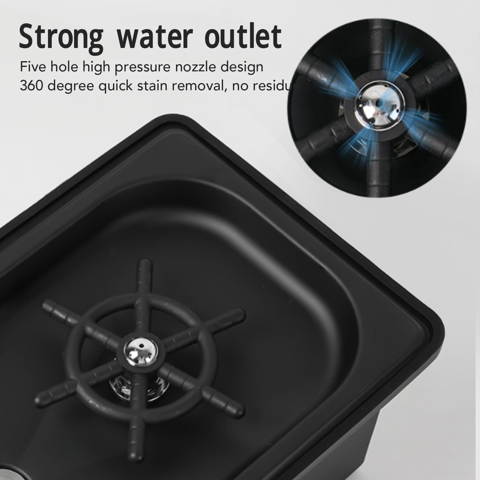 Lavabicchieri Automatico Compatto Nero, Rinser Pitcher in Acciaio Inox per Lavello Cucina, Installazione Rapida, Pulizia Multiangolo, Adatto per Casa, Bar, Caffetteria, Ristorante e Locali