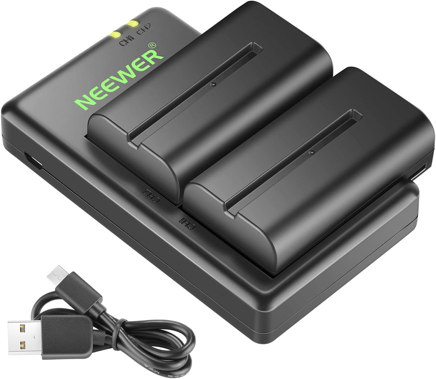 NEEWER NP F550 Battery Charger Set, Compatible with Sony NP F970 F750 F770 F960 F550 F530 F330 F570 CCD SC55 TR516 TR716 TR818 TR910 TR917 NEEWER LED Light/Monitor Camera Slider (2 One Pack, Black)