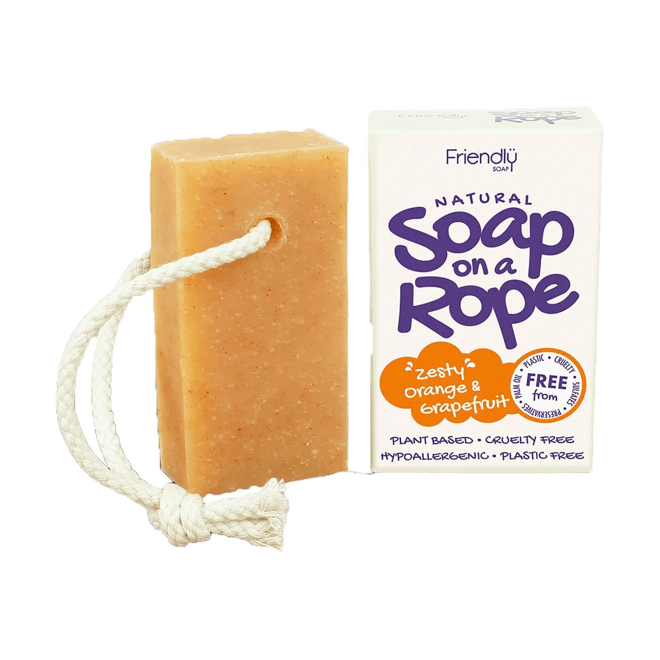 Friendly Soap - Natural Soap On A Rope - 'Zesty' Orange & Grapefruit 125g