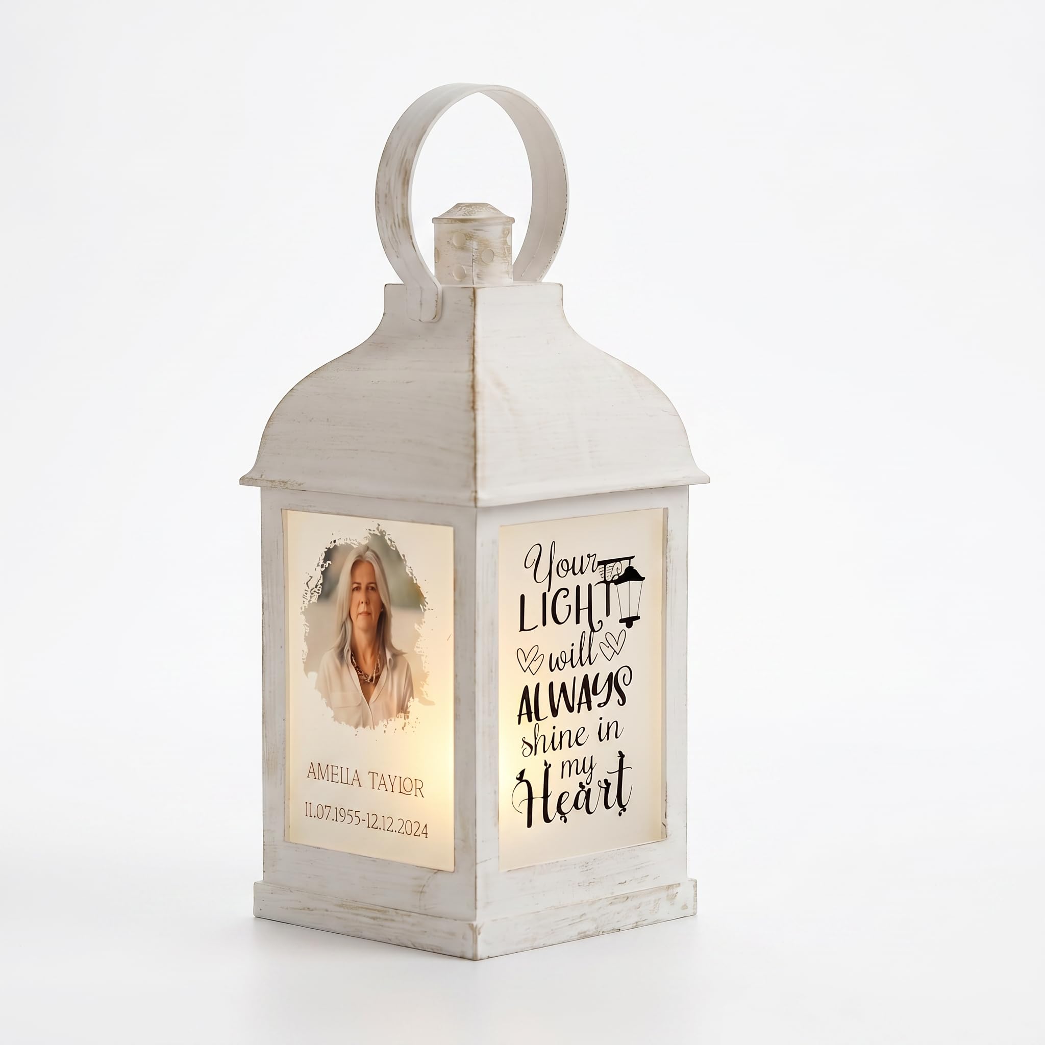 Personalised Photo Memorial Lantern with Candle Holder, Memory Light Display, Your Light Will Always Shine