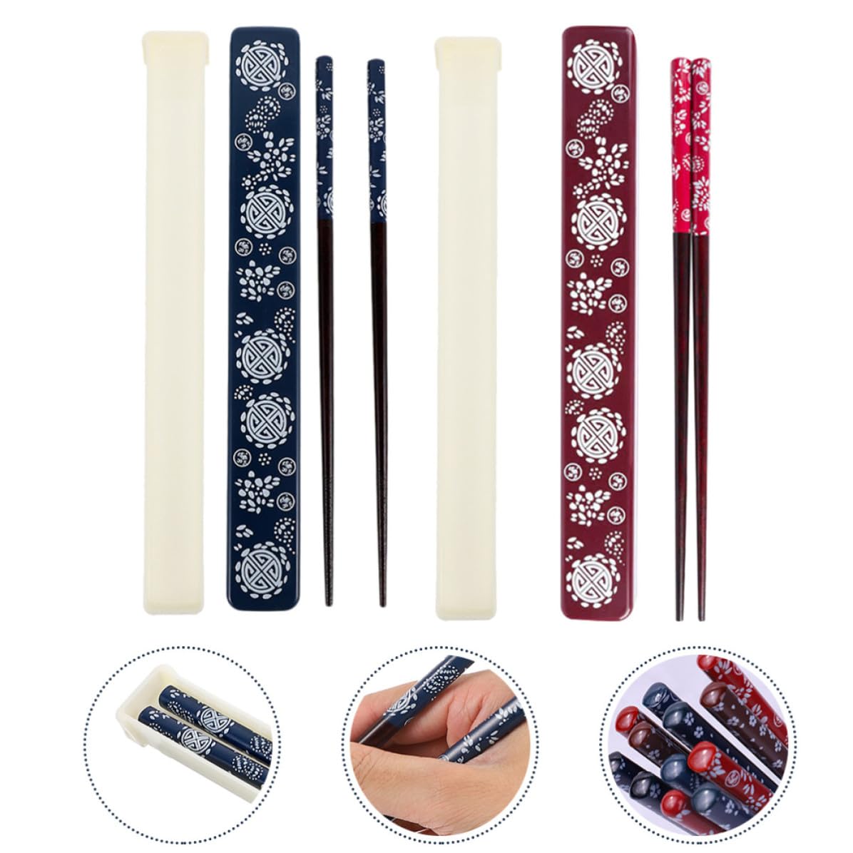 Cabilock 2 Ensembles Baguettes Japonaises en Bois avec Boîte de Rangement Portable, Design Ergonomique et Surface Lisse, pour Camping et Voyage