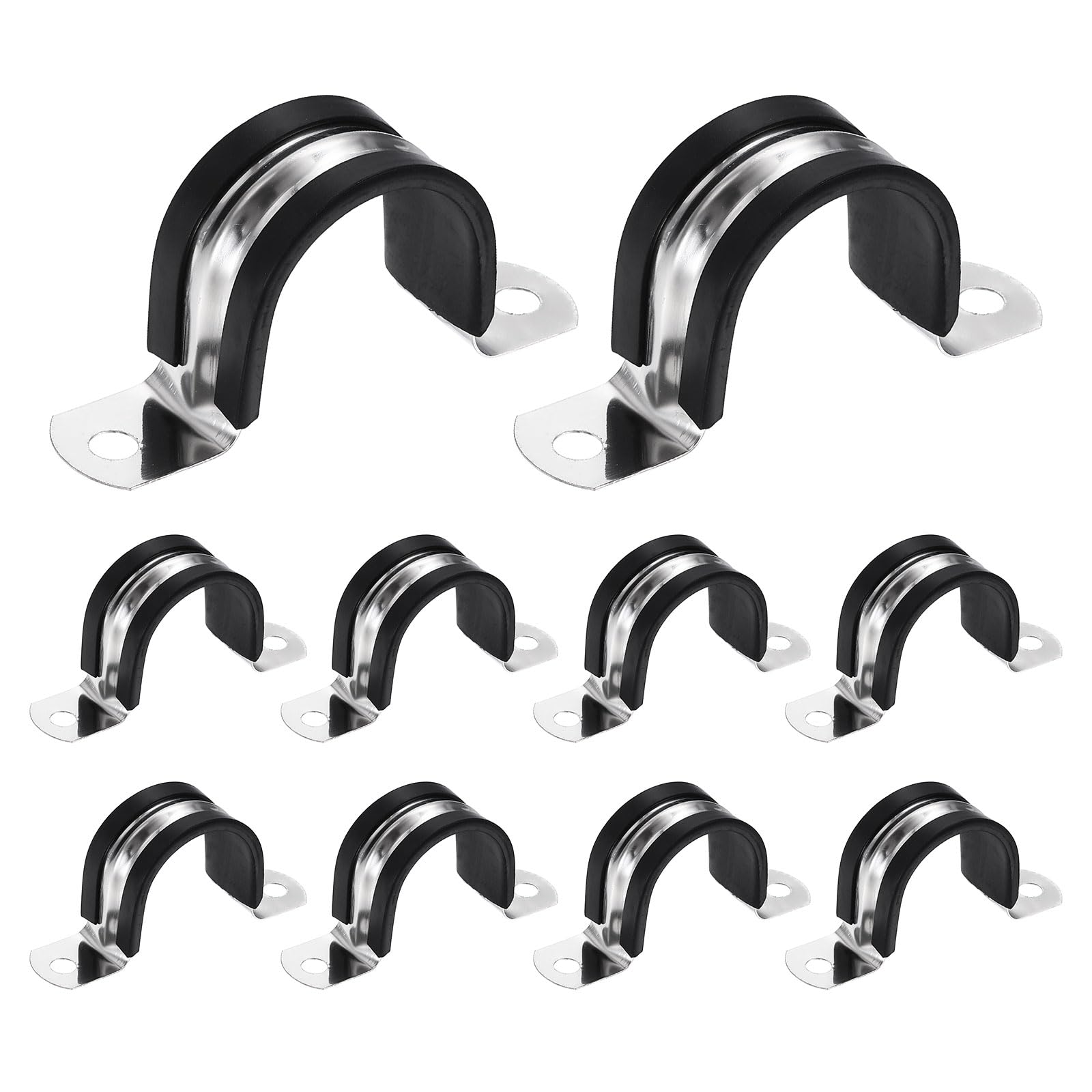 sourcing map 10Pcs M32 U-Tube Strap Clamp, 33mm 304 Stainless Steel Lined Clip Plastic Cushioned Insulated Clamp for Automotive Industrial Marine Household