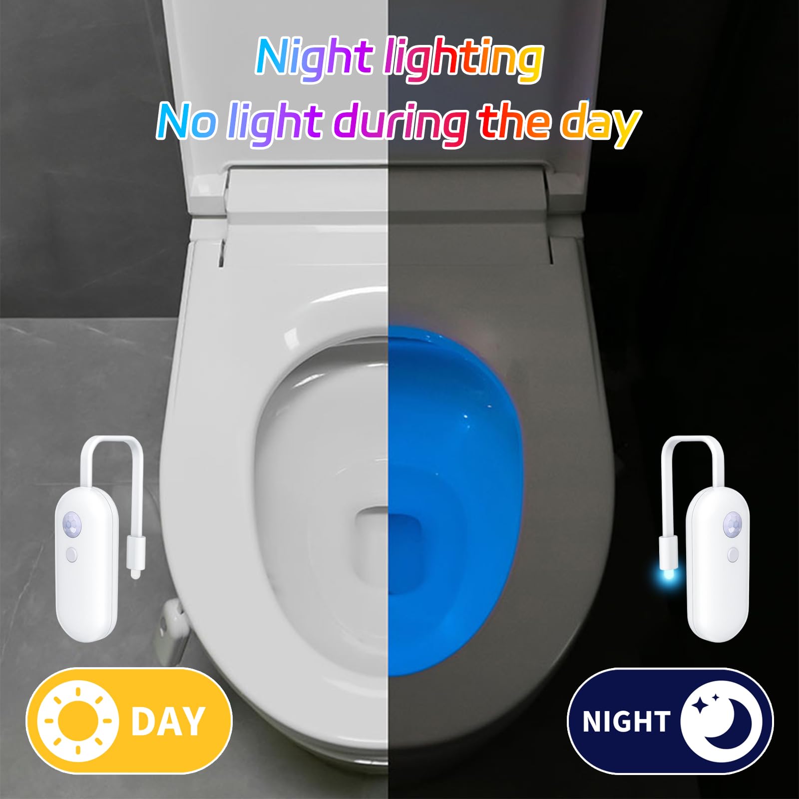 2 luci notturne per WC, sensore di movimento, luce notturna, sensore di movimento, sensore di movimento, luce igienica, 8 gradienti, per bagno, bagno
