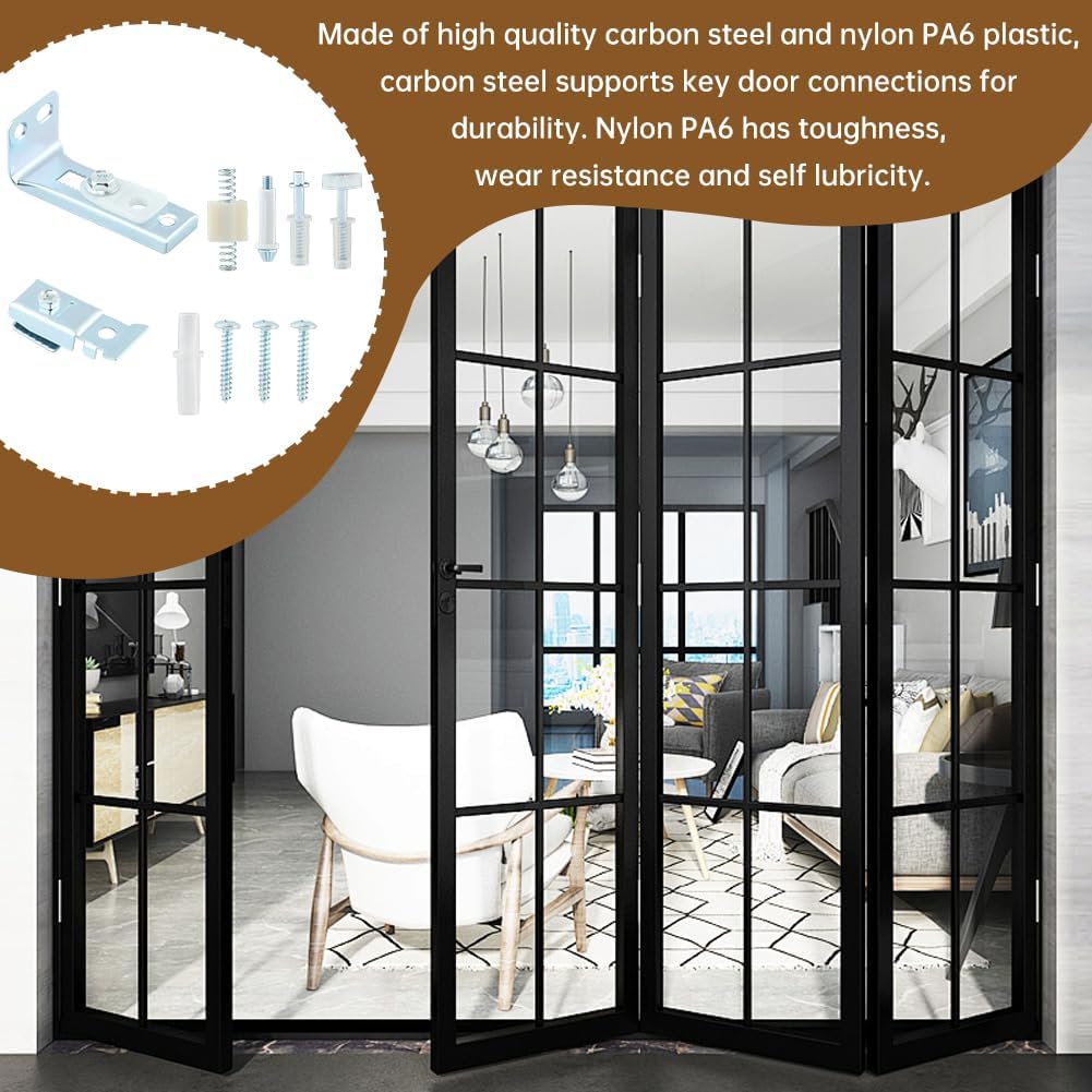 Bifold Door Hardware Repair Kit,2 Pack Closet Doors Hardwares Kit with Top & Bottom Bracket,Guide Wheel and Pivot,Folding Door Hardware Replacement,3/8" Pivot,7/8" - 1" Guide Wheels Fits Common Track