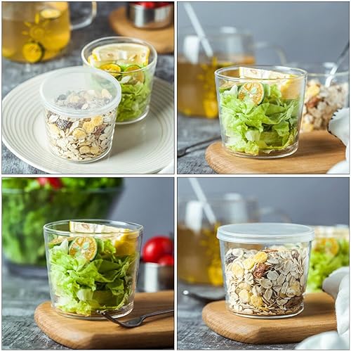 Miniatura 6 de Luxshiny Juego de 3 tazones pequeños de vidrio con tapas, cuencos de ensalada de frutas estilo japonés, recipientes para almacenamiento de