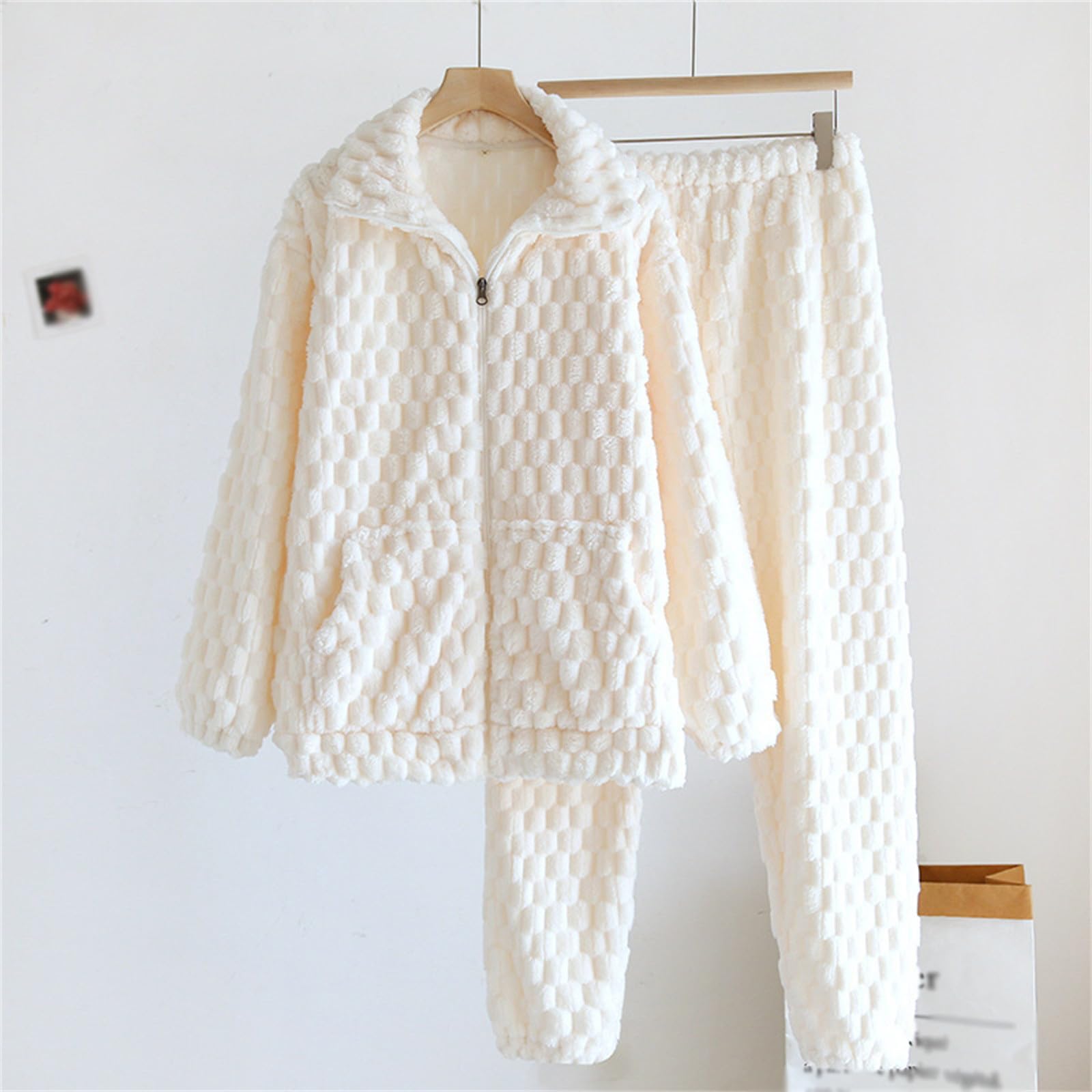 Generisch Pijama de franela de invierno para hombre, con cuello de cremallera, forro polar térmico, ropa de casa para la estación fría