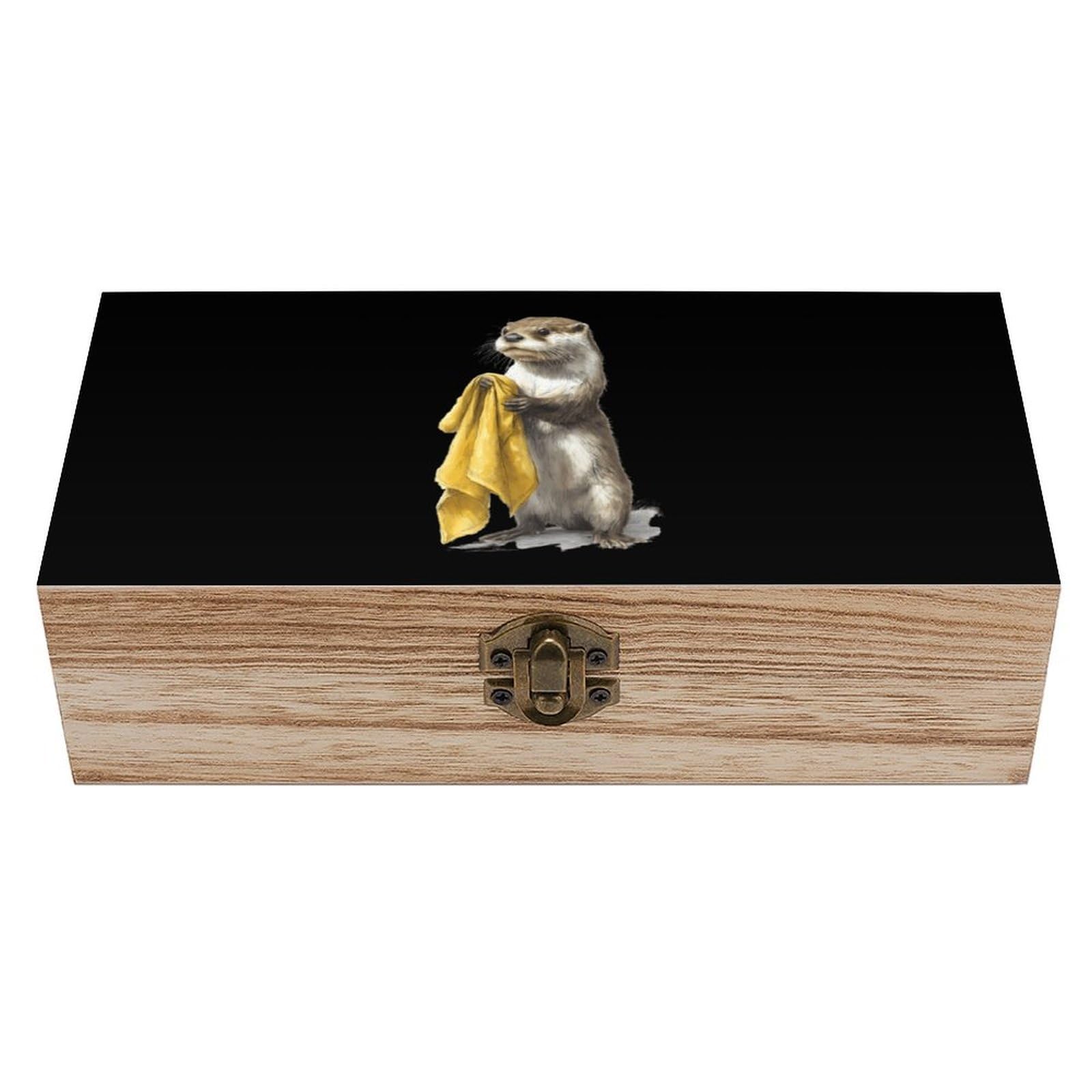 HLBSDM Otter Holding Towel Wooden Storage Box Craft Memory Keepsake Treasure Chest Box Jewelry Organizer