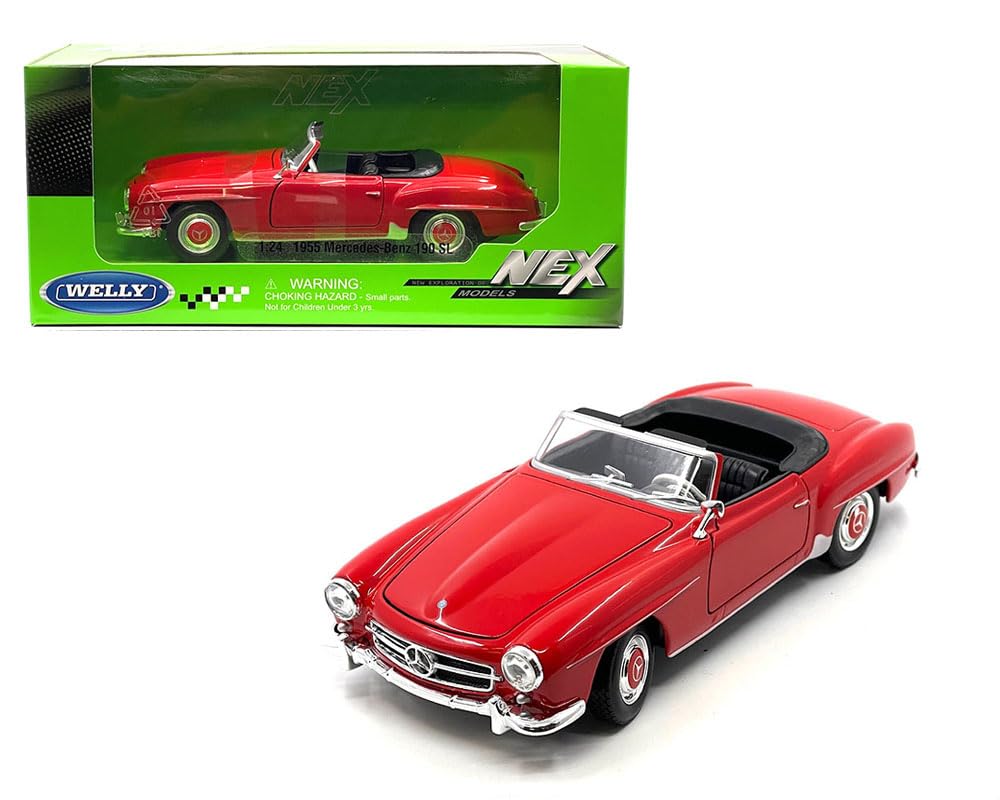 Diecast Model Car Compatible for 1955 Mercedes-Benz 190 SL Convertible, Red Welly 1:24 Sc…