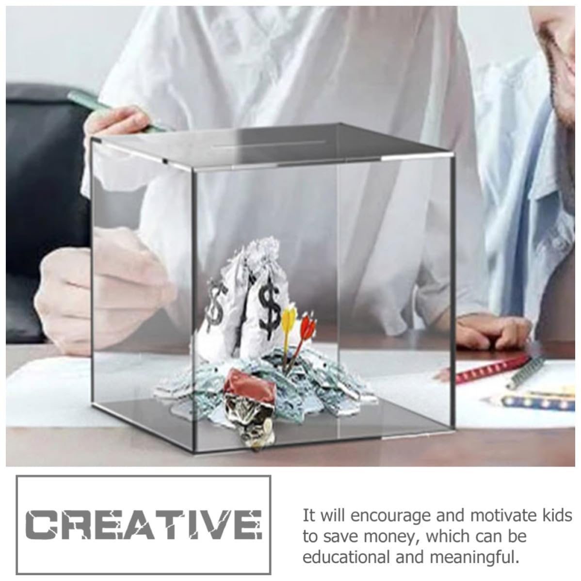 Levemolo Tirelire de Table en Acrylique Transparente 2 Pièces, Boîte à Économies Cubique Simple et Éducative pour Garçon et Filles, pour Bureau ou Table