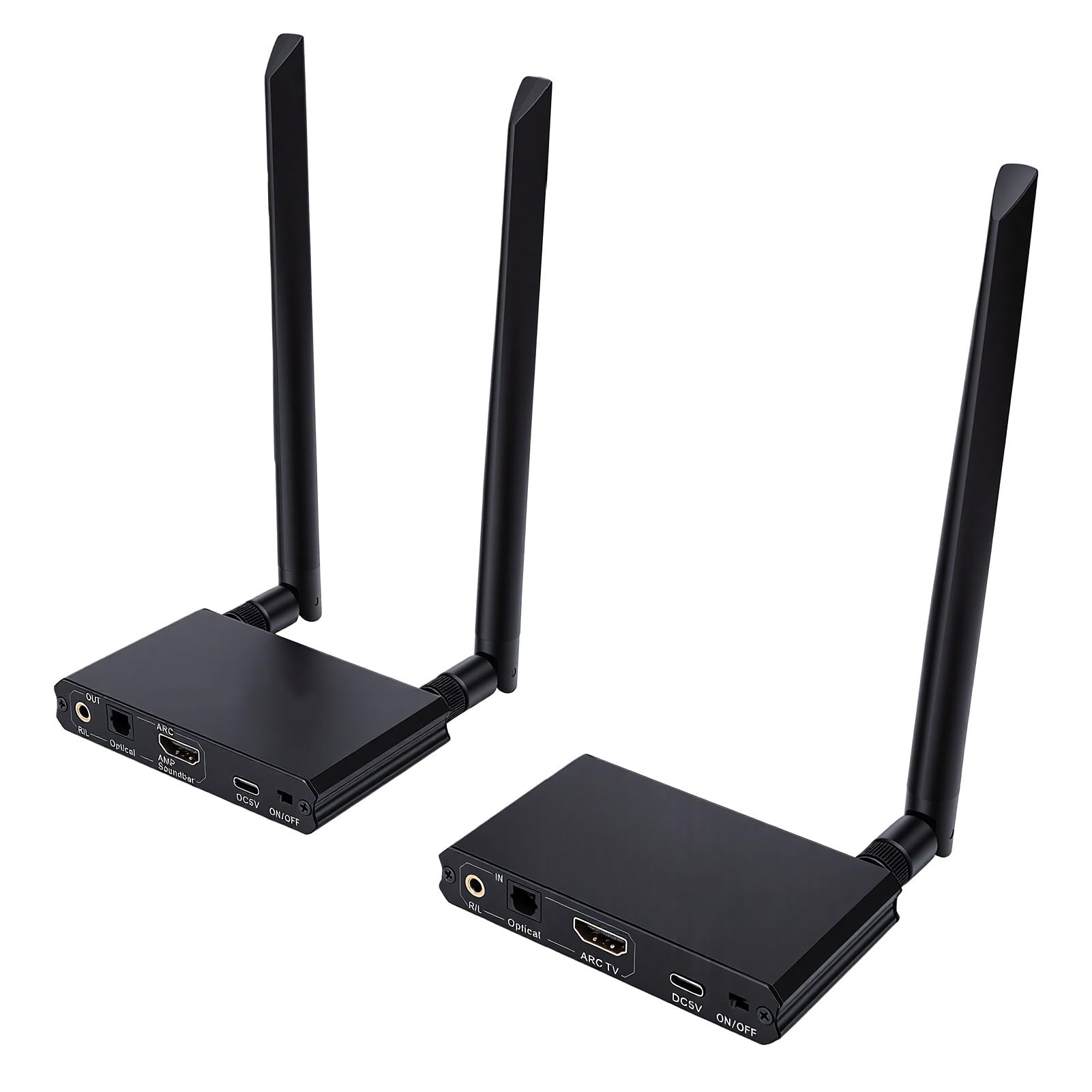 Transmisor y Receptor de Audio Inalámbrico de 2,4 GHz (1 TX+1 RX), Receptor Bluetooth 5.3, Baja Latencia de Largo Alcance de 164 Pies, para Altavoz con Barra de Sonido de TV PC