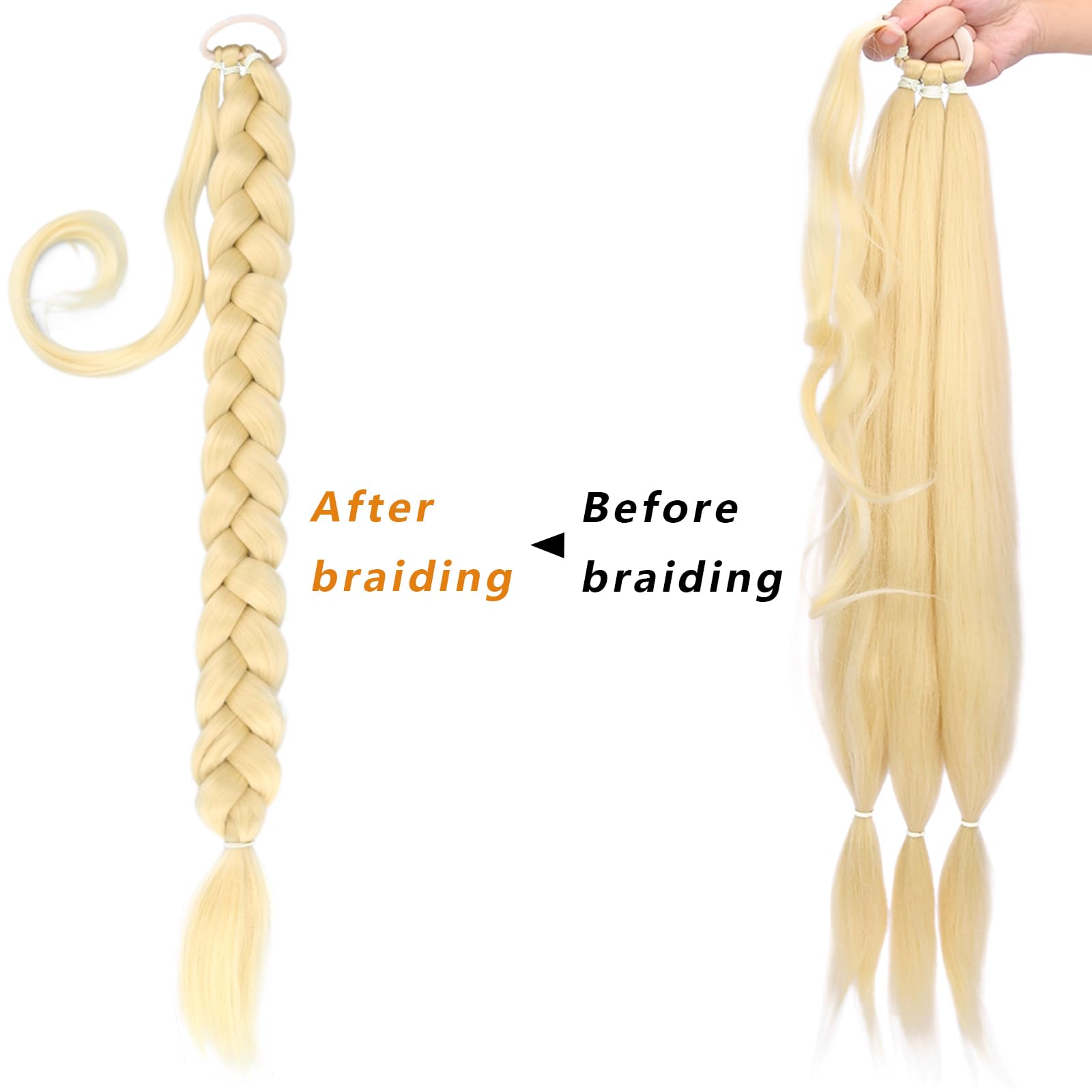 Gledola Long Braided Ponytail Extension 30 Inch Pre stretched Braiding Hair Extensions DIY Braid Ponytail Synthetic Hair Piece (Light Blonde - Image 3