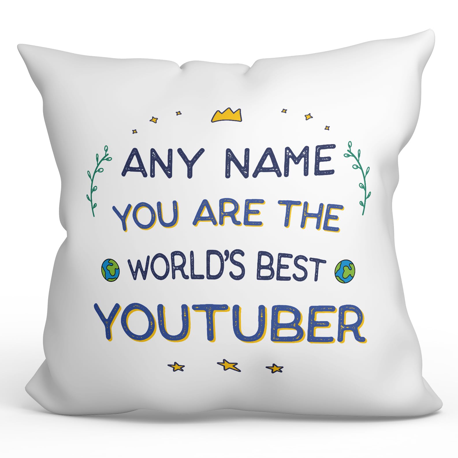 MUGFFINS Personalised Cushion for YOUTUBER Padding included - in English - World's Best - Funny custom gift - Pillow: cover and filling 15.7x15.7 inches — image 1