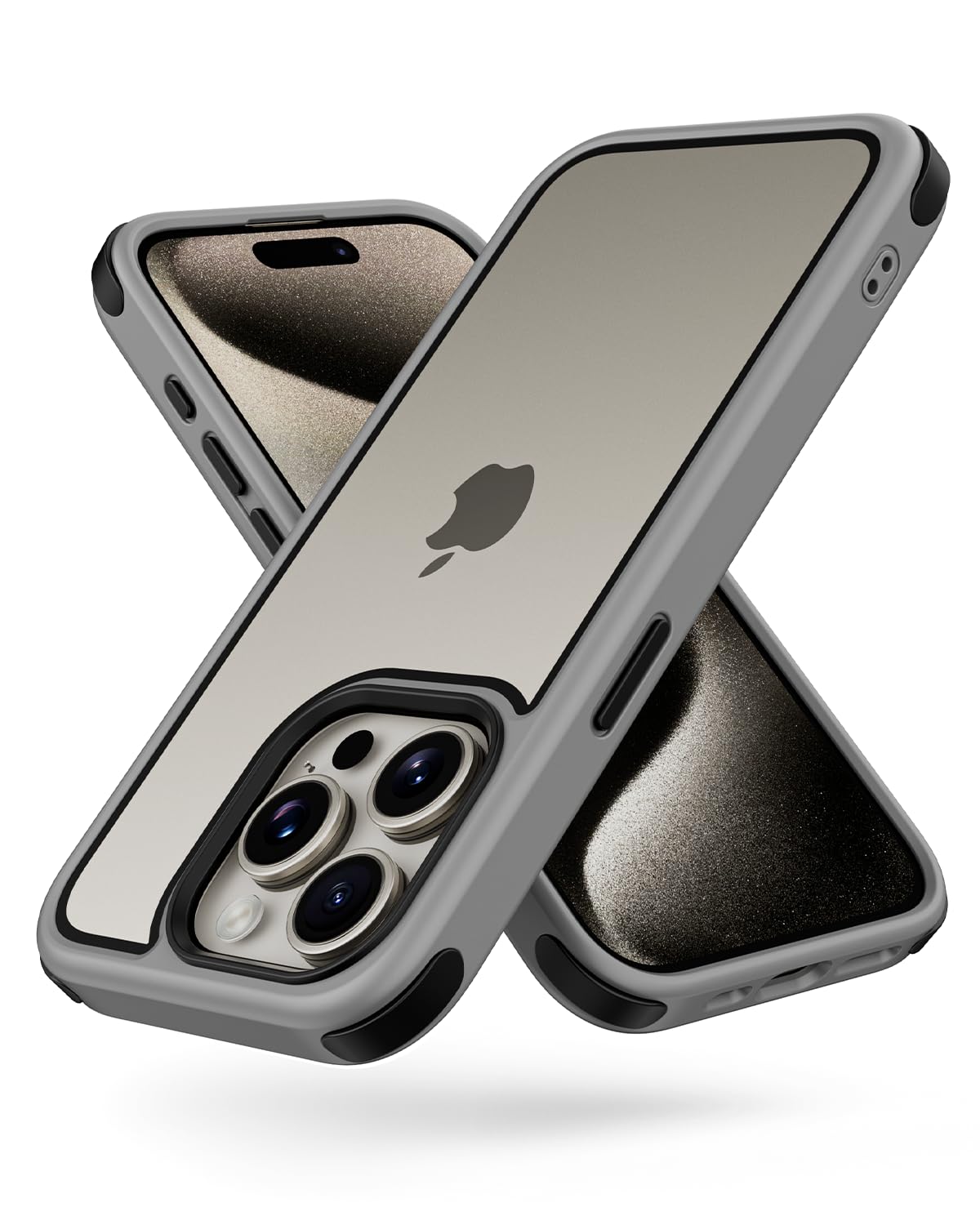 Compatible with iPhone 15 Pro Max Case, with Multicolor Protective Shockproof Bumpers, Crystal Clear Not Yellowing Anti-Scratch Hard PC Back & Soft Silicone TPU Frame Cover - Grey/Black