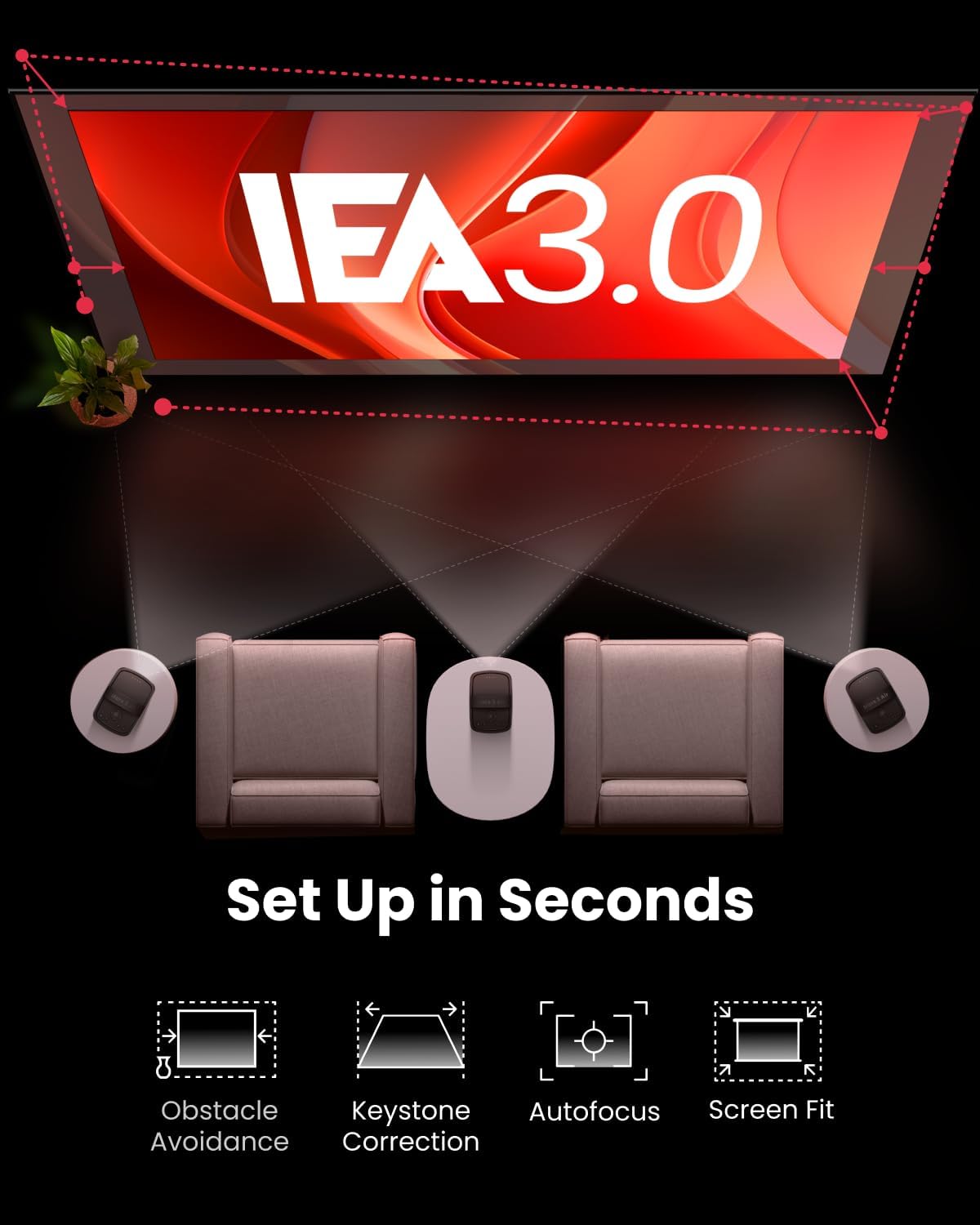 Proyectores NEBULA Mars 3 Air GTV - Licencia oficial de Netflix, brillo de 400 ANSI lúmenes, resolución nativa 1080P, sonido Dolby Digital, imagen de 150 pulgadas, batería - imagen 4