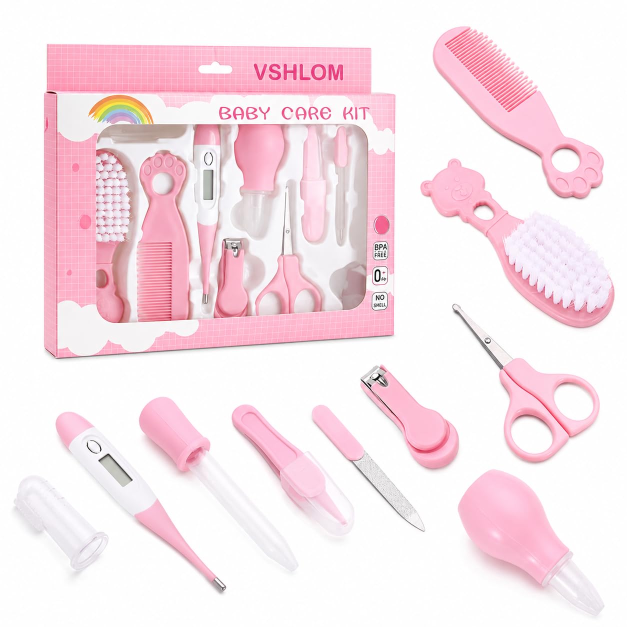 Baby Grooming Kit for Newborn & Infants, 10-in-1 Baby Healthcare Kit with Digital Thermometer, Nail Clipper, Safety Scissors, Soft Brush, Comb, Nasal Aspirator & Nail Care Set, Baby Gift-image-7