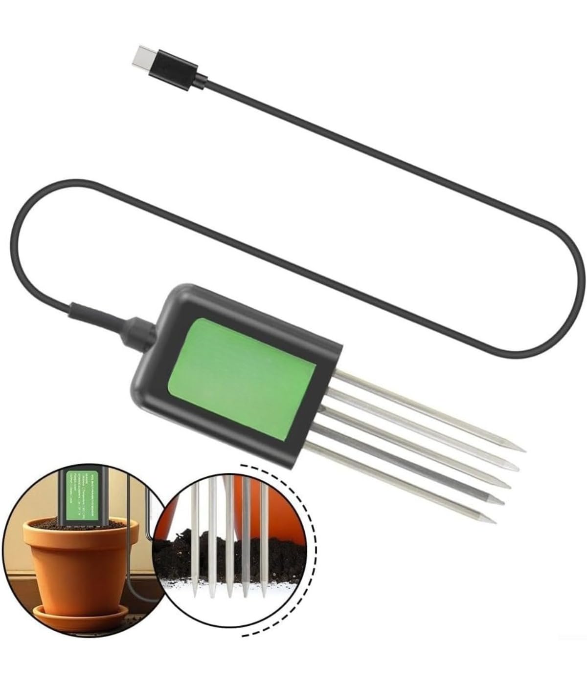 Czujnik podłogowy USB, 7 w 1, analizator gleby, pomiar wilgotności, przewodności, temperatury, wartości pH i zawartości składników odżywczych NPK, 1 sztuka