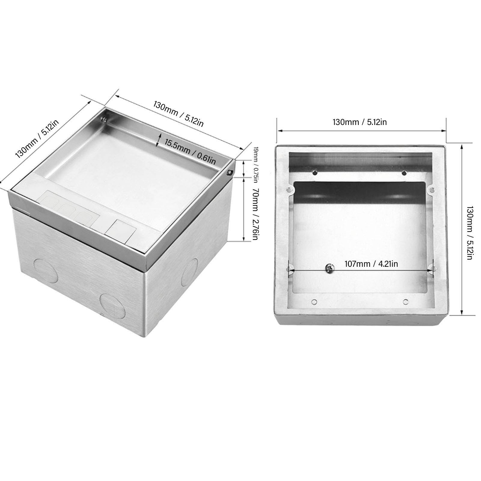 Bewinner Scatola di Derivazione da Incasso a Pavimento con 2 Prese, Presa Impermeabile Ignifuga per PC in Acciaio Inossidabile 16A 4000W per Casa, Ufficio, Hotel, Scuola
