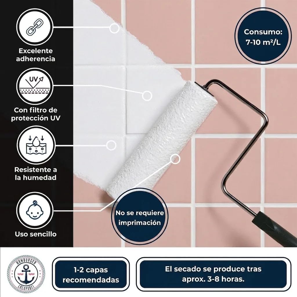 FARBENLÖWE pintura para azulejos 2K kit para azulejos incl. Endurecedor pintura brillante Blanco Gris Blanco crema Gris antracita claro plata Negro TODOS los tonos RAL 2K (10 L, Negro RAL 9005)