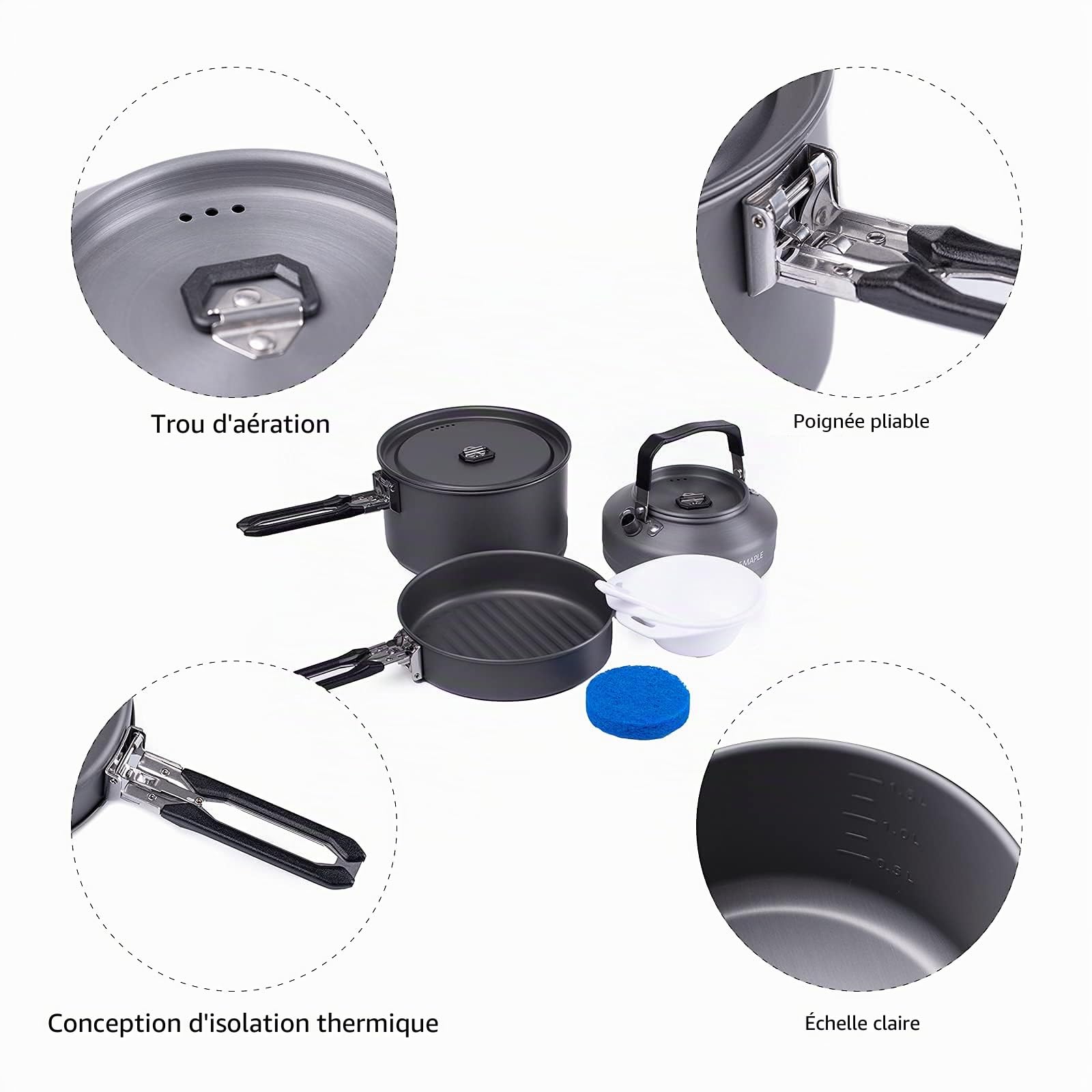 Fire-Maple Kit de Casserole Camping, Cookware Kit Batterie de Cuisine Ustensiles Bouilloire, Bols en Éponge pour Randonnée en Plein Air, Randonnée en Camping