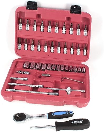 X-DREE - Llave de tono plateado, destornillador hexagonal con caja de soplado 46 en 1, juego de destornilladores hexagonales de cabeza con caja de