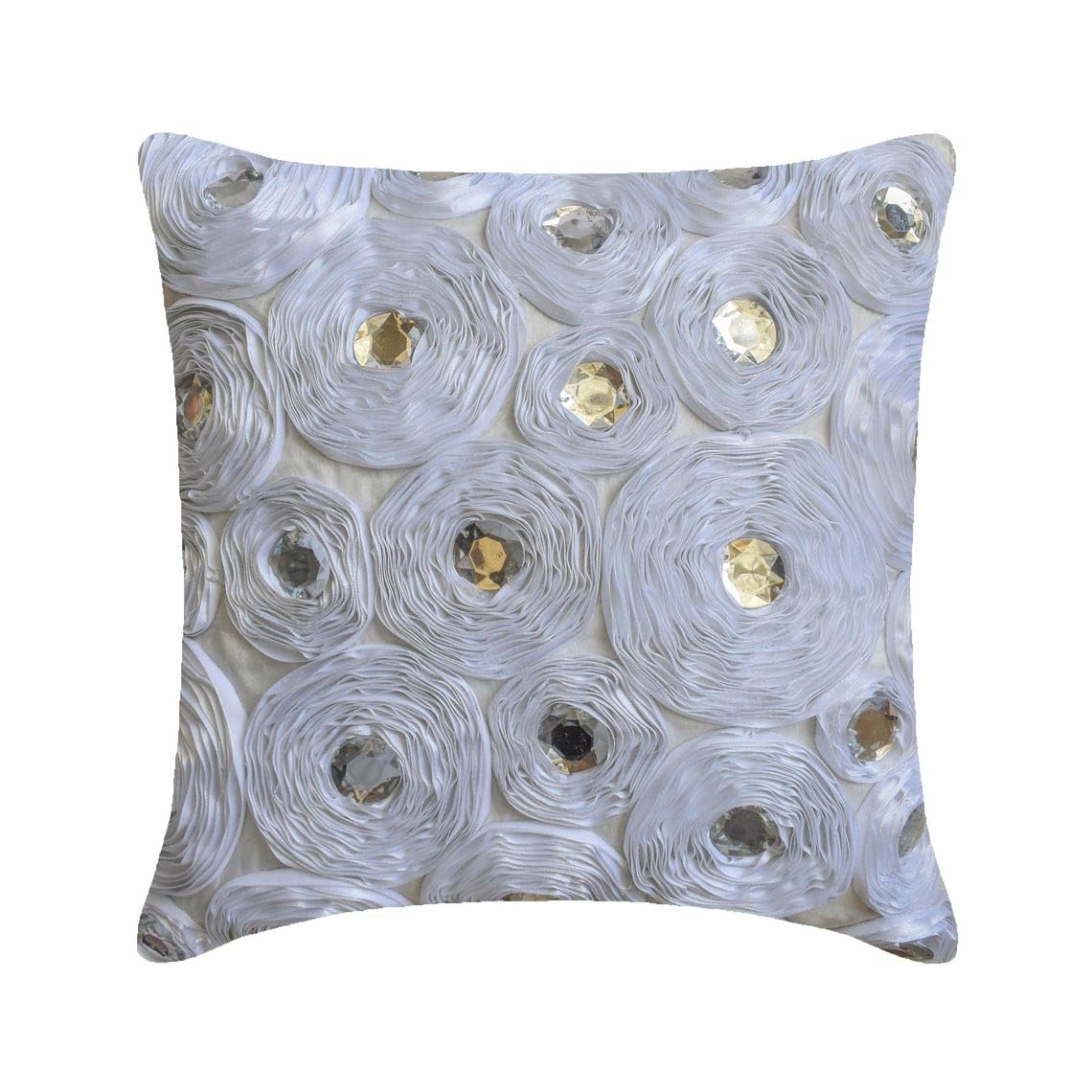 The HomeCentric White Shams, Ribbon White Rose Flower Floral Theme Cushion Shams, Pack of 2, 60x60 cm (24"x24") Cushion Shams, Square Silk Cushion Sham, Modern Cushion Shams, Art Deco - White Heaven