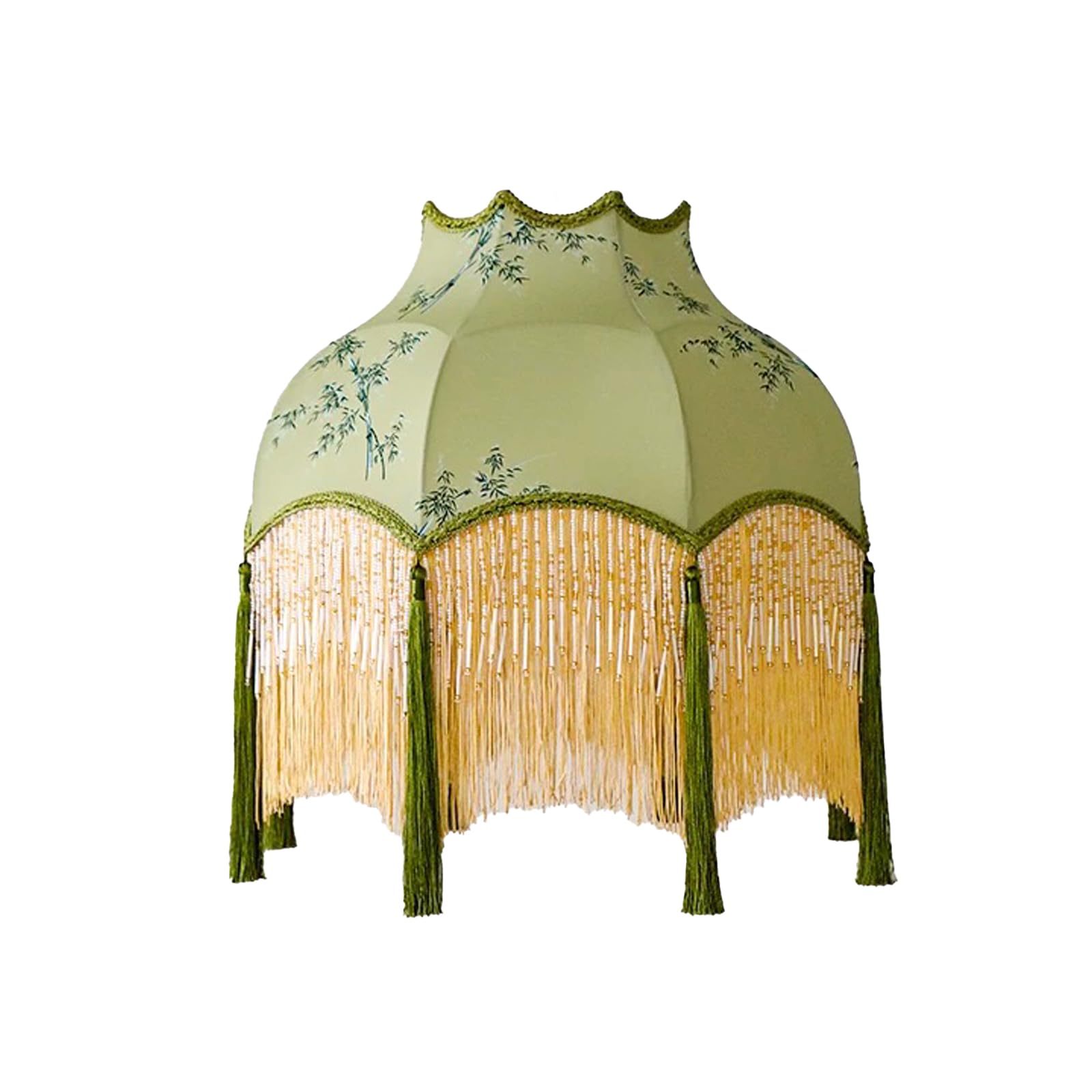 XB'ANG Bamboo Lampshade With Tassels,Retro Green Plants Jacquard Lamp For Table Floor Wall lamp 5.5x12.2x7.8inch,Hand Craft Lamp Cover