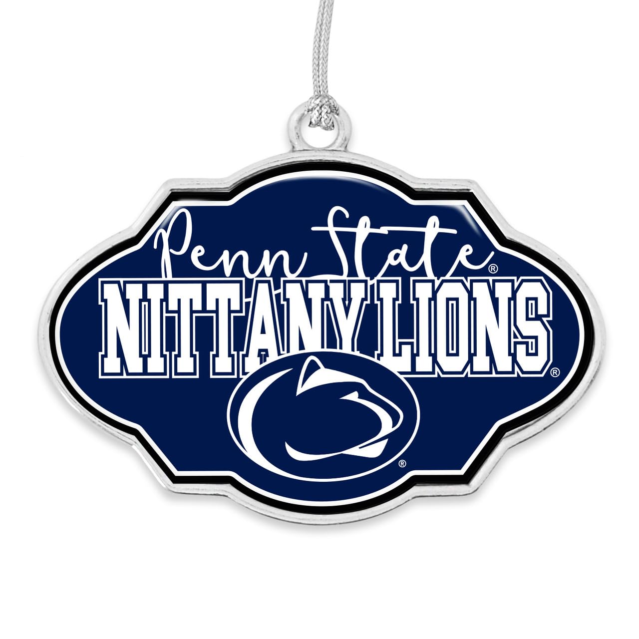 Penn State Nittany Lions Frame Design Christmas Ornament with Team Logo Silver Metal Gift Tree Decoration PSU