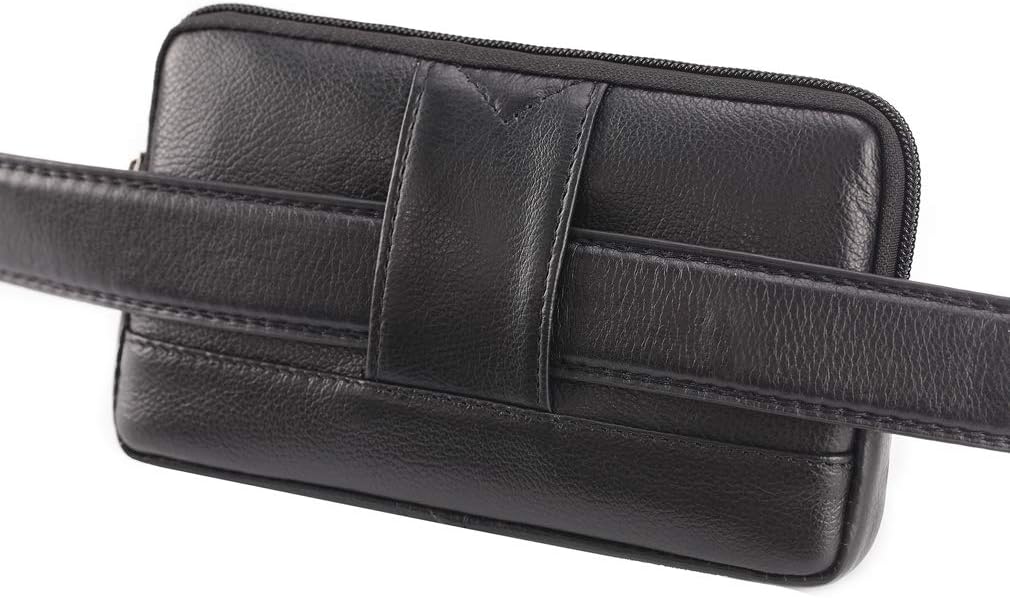 Hebetag Small Leather Phone Belt Bag Holster Pouch for Men Loop Flip Horizontal Coin Purse Case Outdoor Travel Waist Pack Wallet Black image 4 of 13 B0819QDDWD