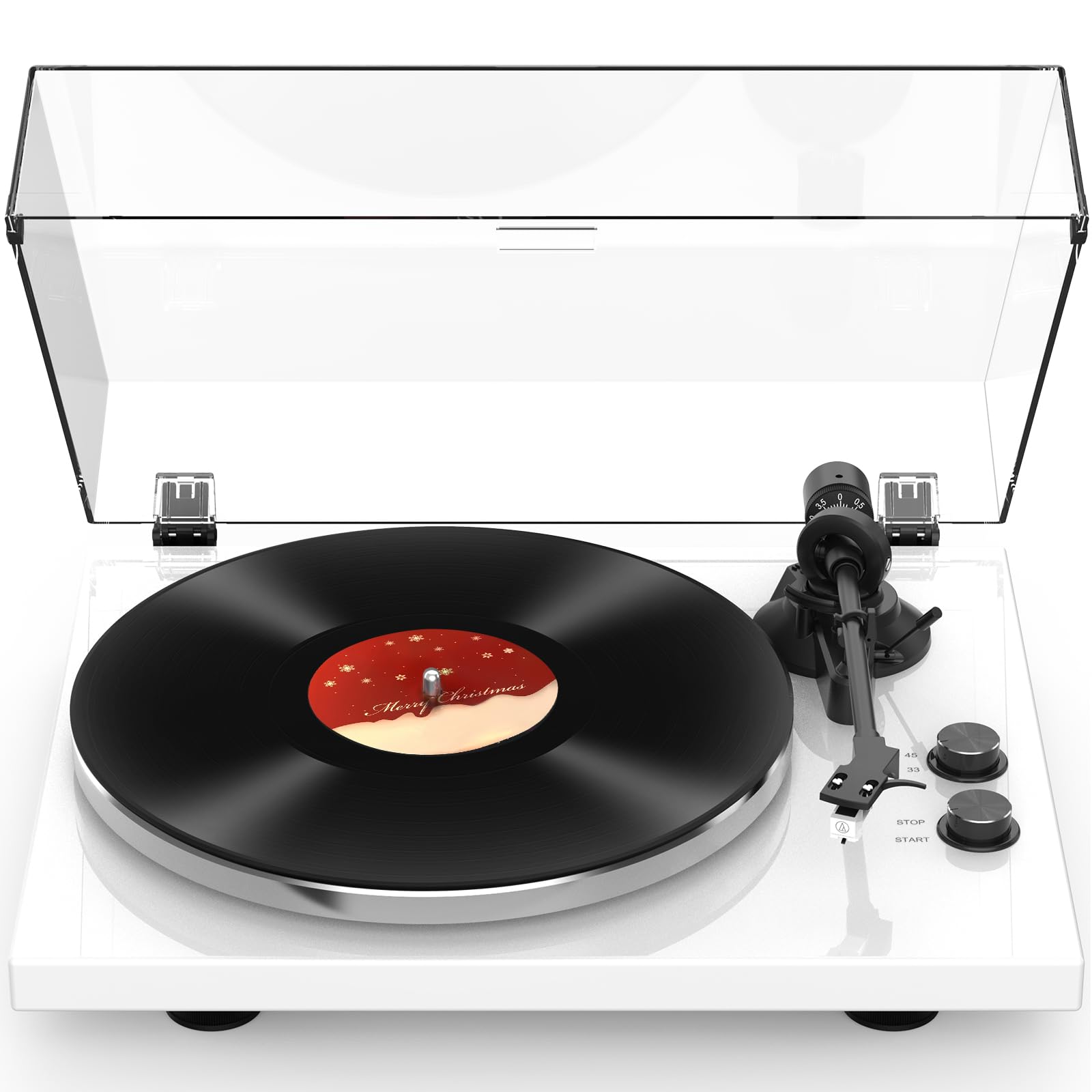 Giradischi Vinili Trasmissione a Cinghia con Connettività di Uscita Wireless, Lettore con Contrappeso Regolabile e Cartuccia Magnetica e 2 Velocità 33/45 RPM, Conversione USB, Linea Fono