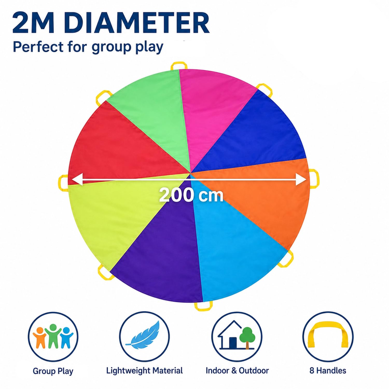 Gioco Paracadute Arcobaleno 8 Maniglie per Bambini Arcobaleno di Stoffa Oscillante con Un Diametro di 2M Giocattolo Paracadute Paracadute Colorato