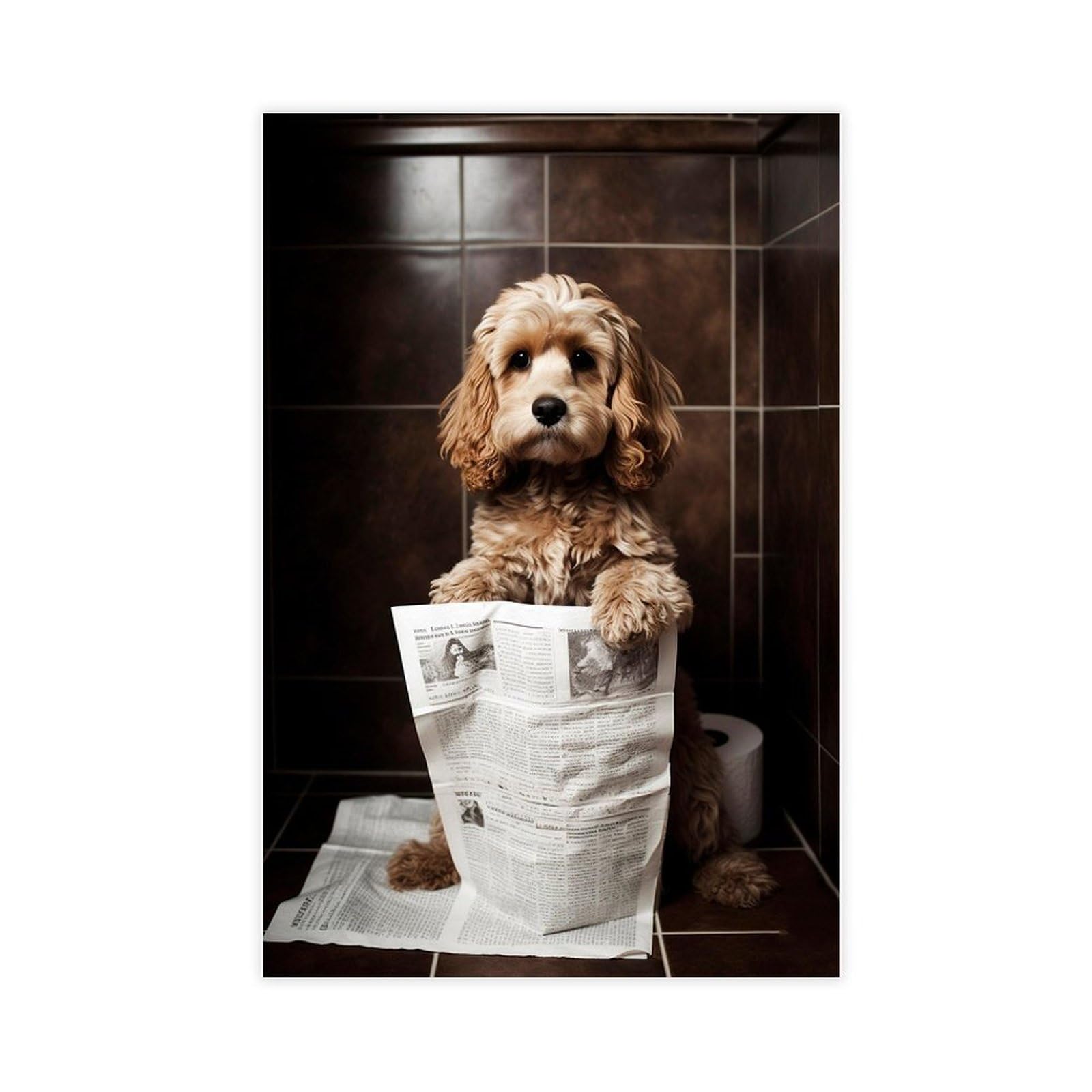 Oquajk Cocker Spaniel In The Toilet Canvas Poster Wall Art Decor Print Picture Paintings For Living Room Bedroom Decoration 12X18inch(30X45cm)