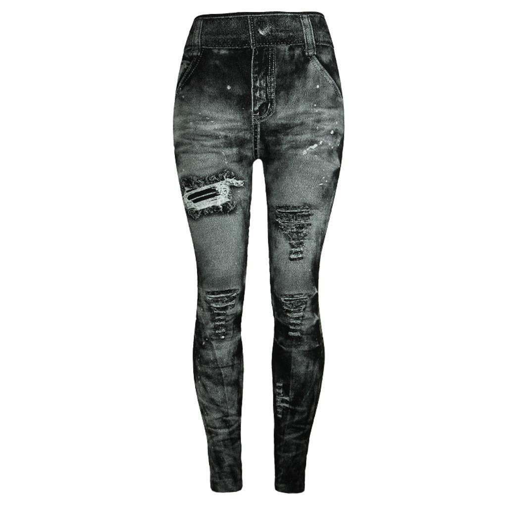 Comfy Leggings For Women High Waisted Imitation Denim Ripped