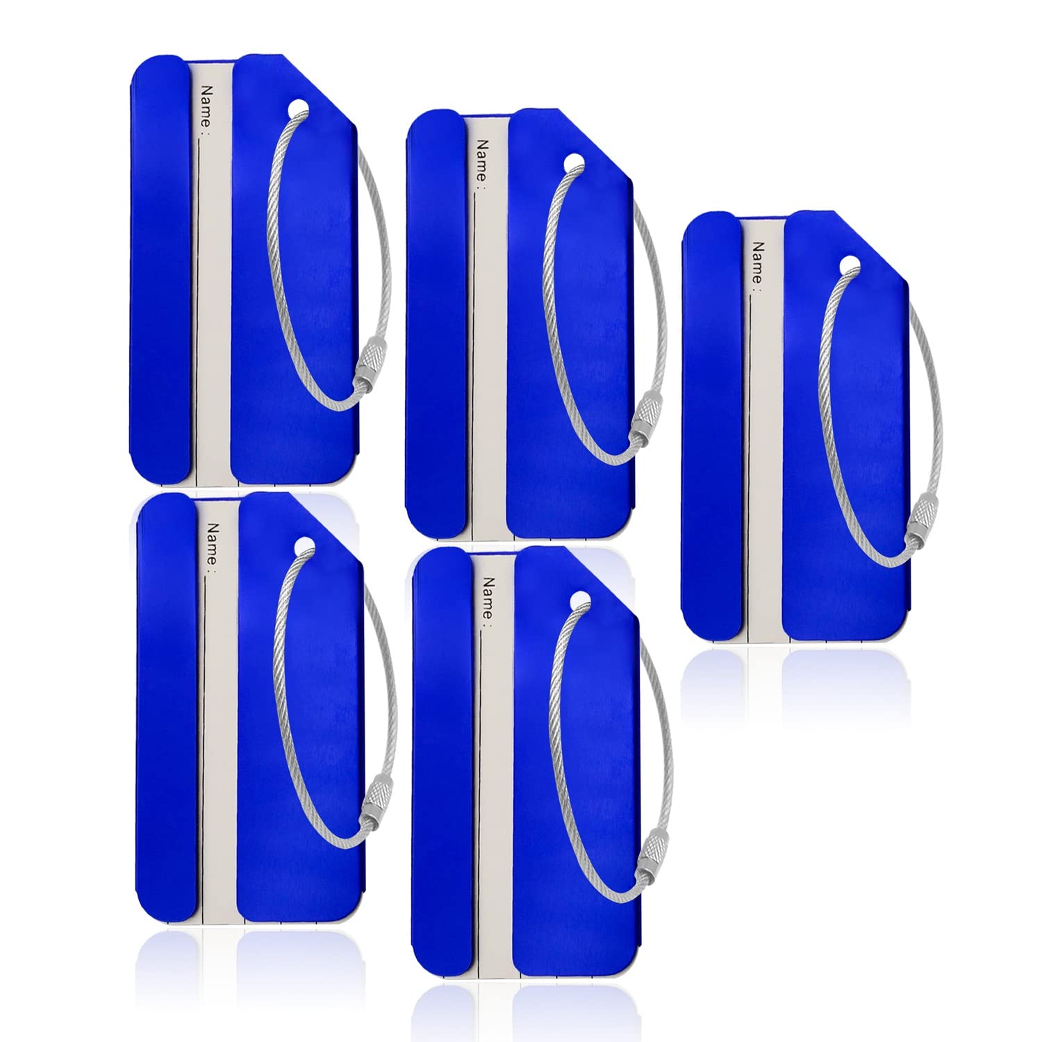 Lot de 5 étiquettes à bagages en aluminium bleu pour identification de bagages de voyage Ovener