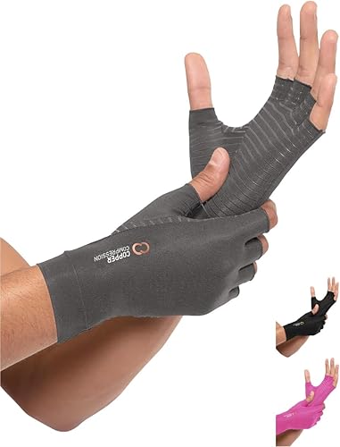Copper Compression Guantes de artritis Guantes de alivio del dolor del túnel carpiano para artritis sin dedos para hombres y mujeres Muñequera de