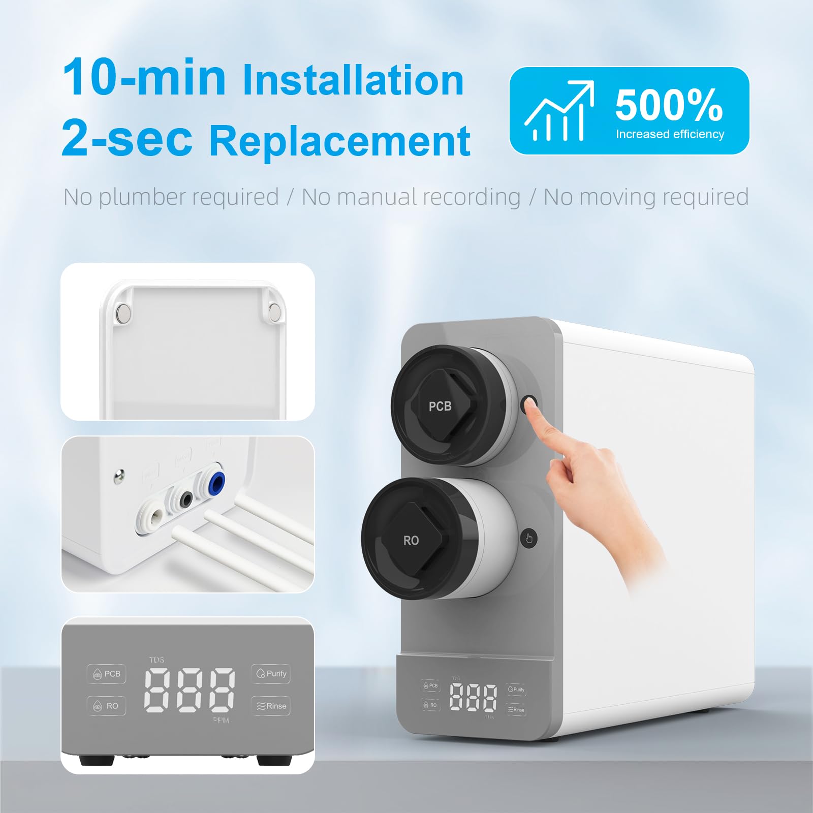 Ibergrif Sistema de Osmosis Inversa Debajo del Fregadero, sin Tanque, Filtración Profunda de 5 Etapas, Reduce TDS, PFAS, Instalación Rápida, Blanco, M91008-600